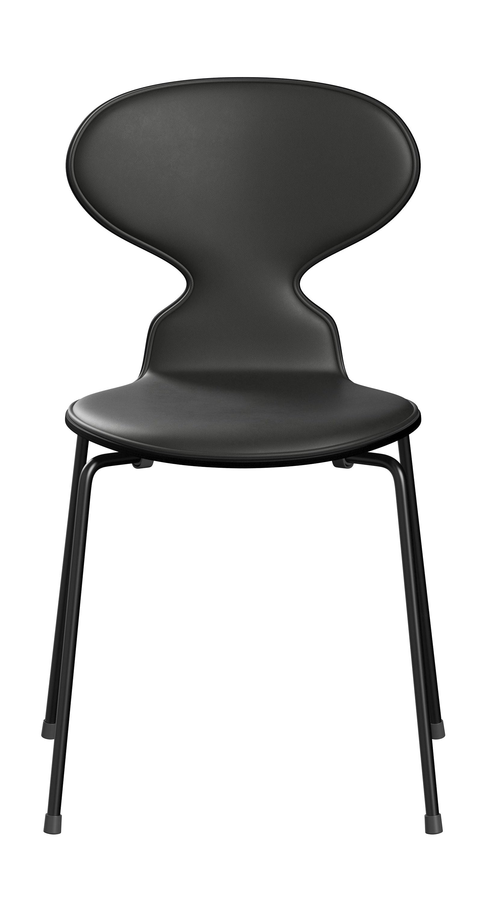Fritz Hansen 3101 Ant židle vpředu čalouněná, skořápka: lakovaná dýha černá, čalounění: esenciální kožená černá, základna: ocel/černá