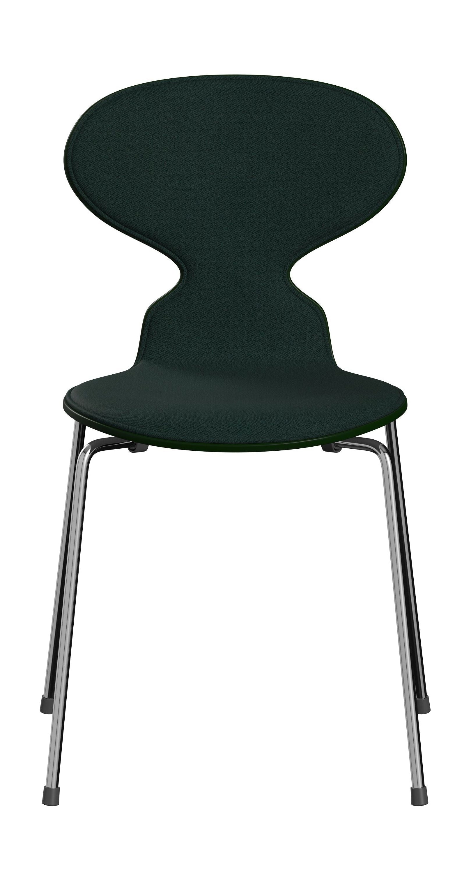Fritz Hansen 3101 Ant židle vpředu čalouněná, skořápka: lakovaná dýha Evergreen, čalounění: Vidar Textile Dark Green, základna: ocel/chrome