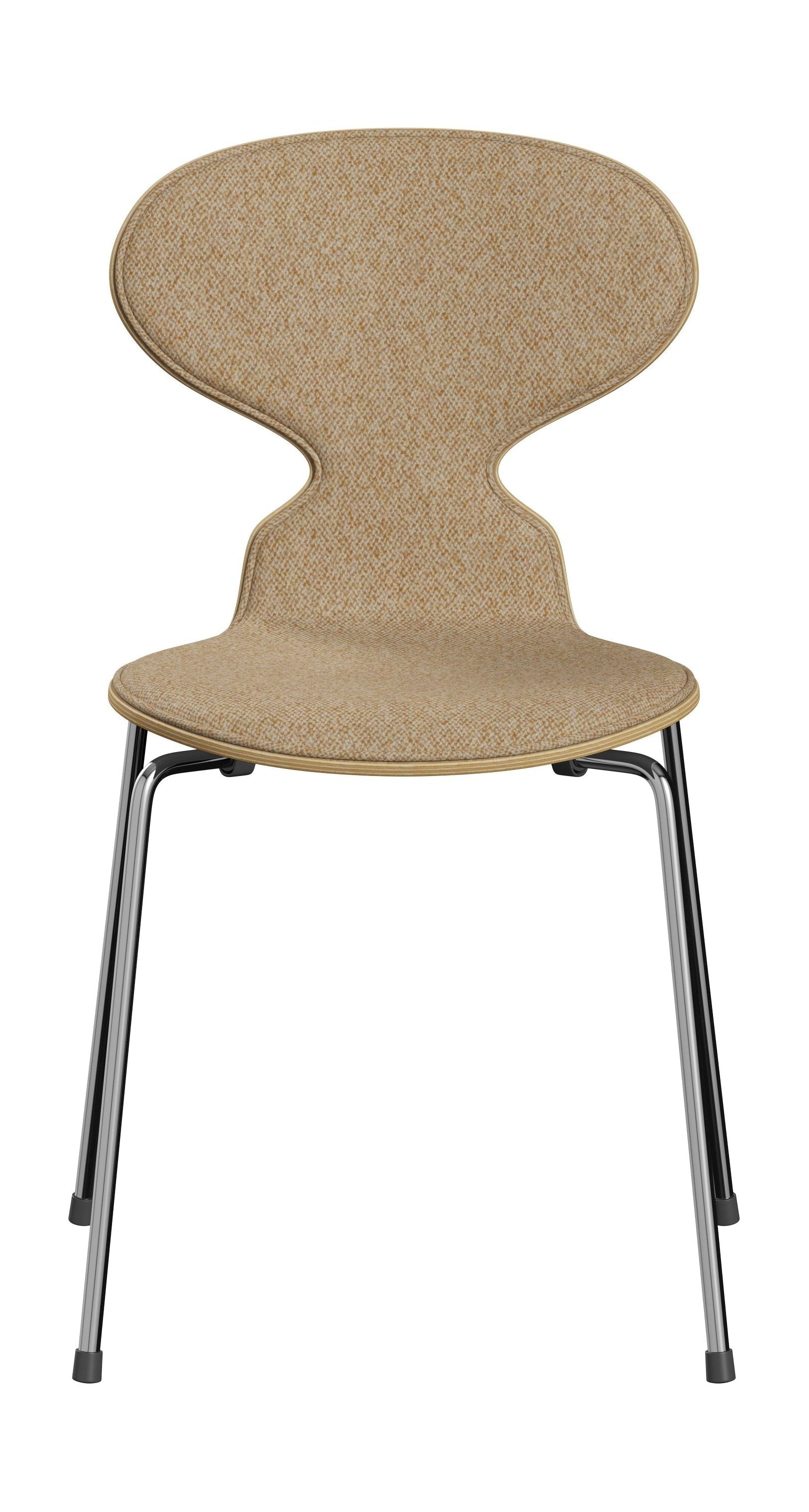 Fritz Hansen 3101 Ant židle vpředu čalouněná, shell: Clear Lacquered Veneer Eiche, čalounění: Vanir Textile Beige hořčice, základna: ocel/chrome