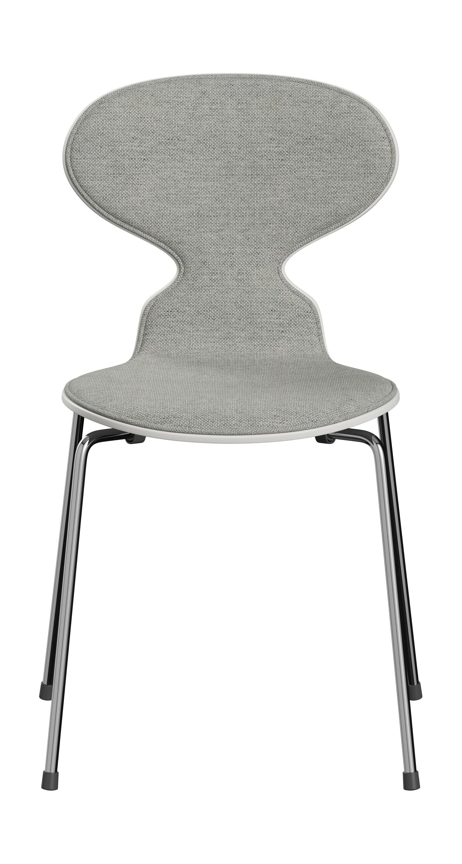 Fritz Hansen 3101 Ant židle vpředu čalouněná, skořápka: lakovaná dýha bílá, čalounění: Hallingdal Textile White/Grey, základna: Ocel/Chrome