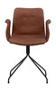 Ohnaná židle Hansen Primum s opěrkami černý otočný rám, hnědá kožená kožená