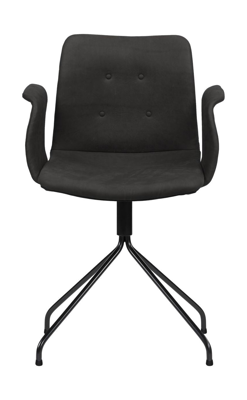 Ohnaná židle Hansen Primum s opěrkami černý otočný rám, černá zenso kůže