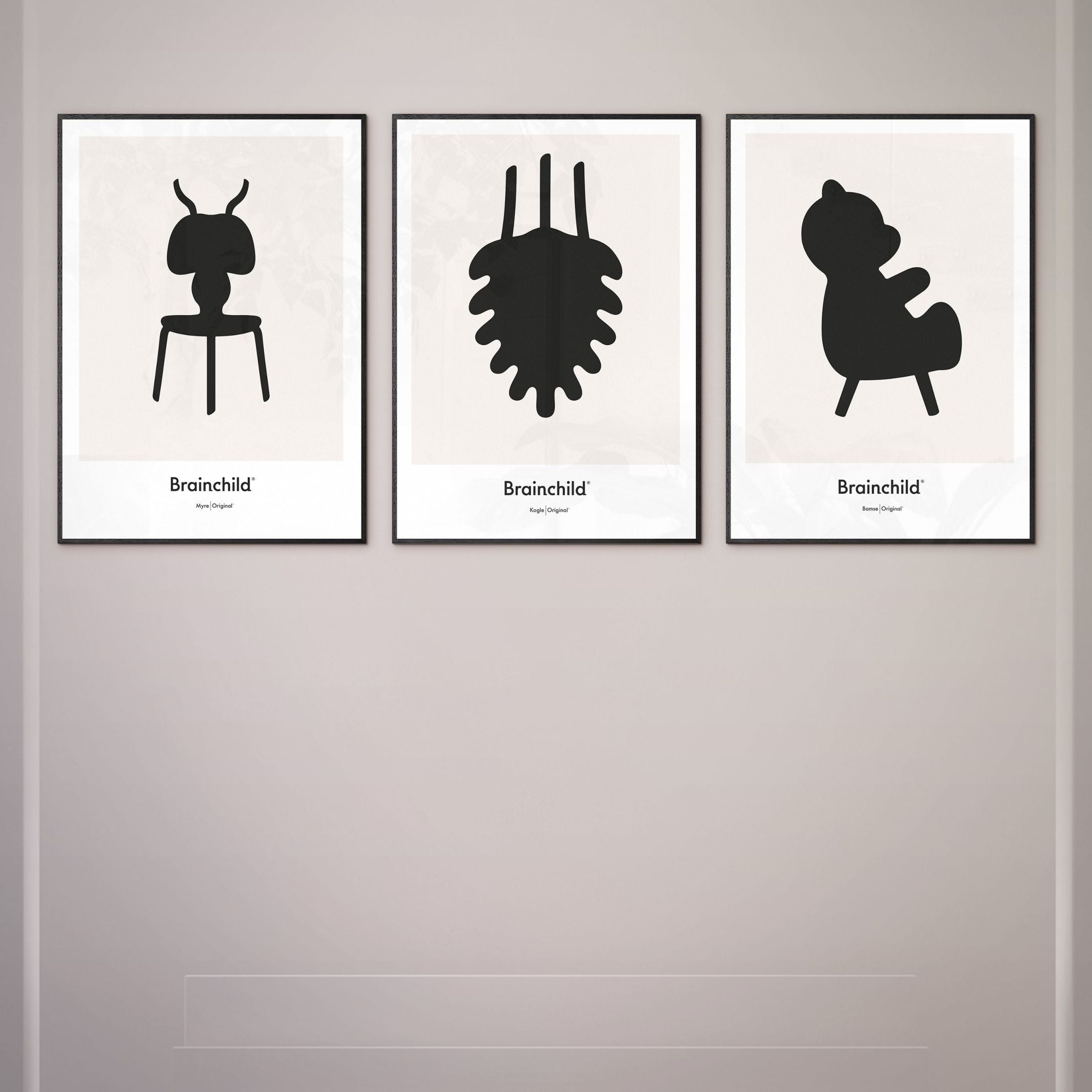 Plakát ikony mozků Ant Ant Design, rám vyrobený z tmavého dřeva 50x70 cm, šedá