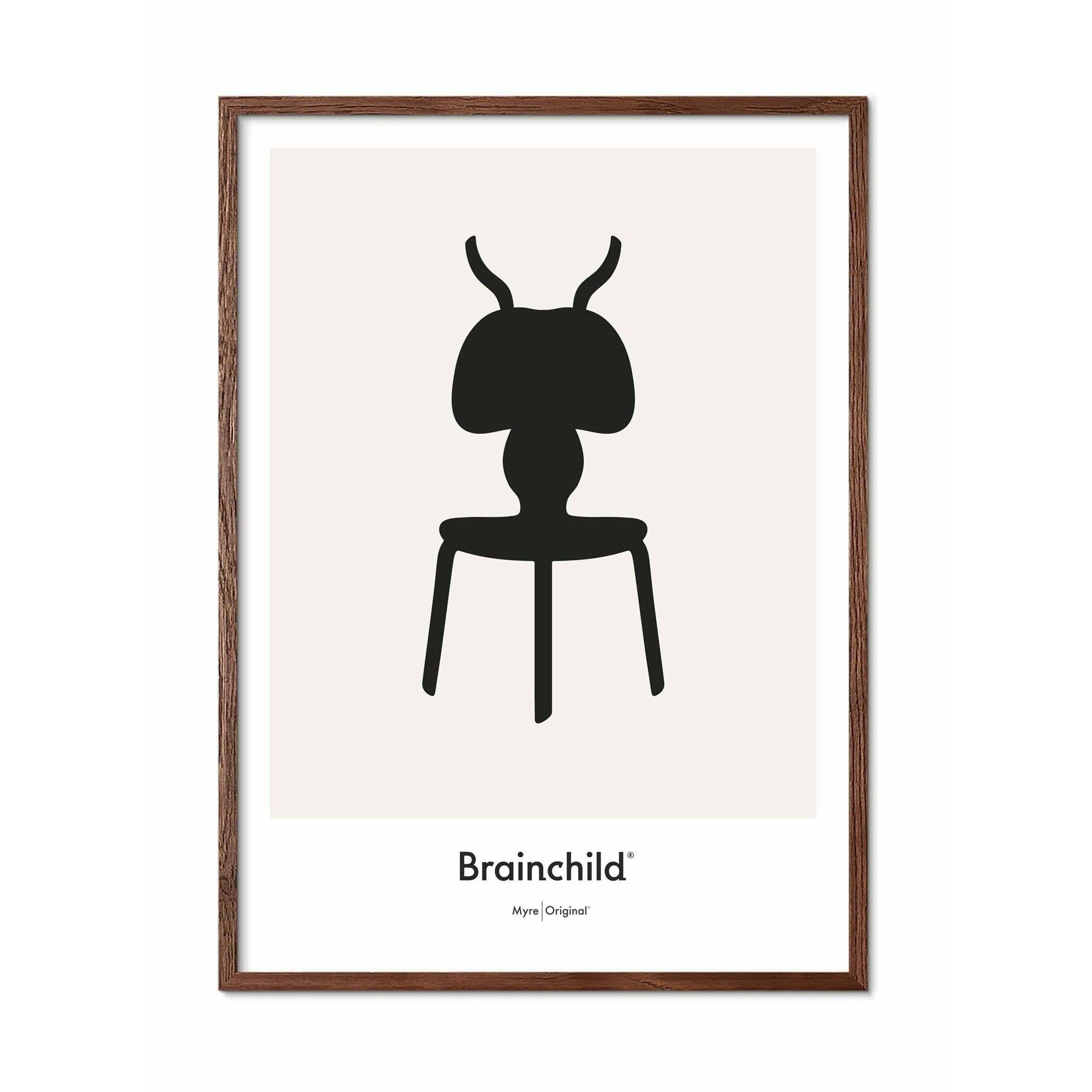 Plakát ikony mozků Ant Ant Design, rám vyrobený z tmavého dřeva 50x70 cm, šedá