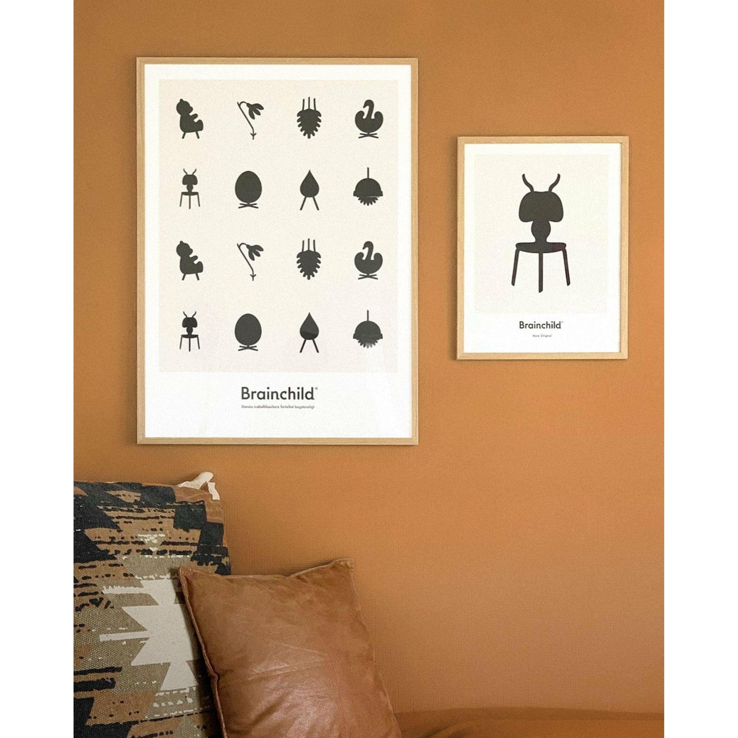 Plakát ikony designu mravenců, rám vyrobený z tmavého dřeva A5, šedá