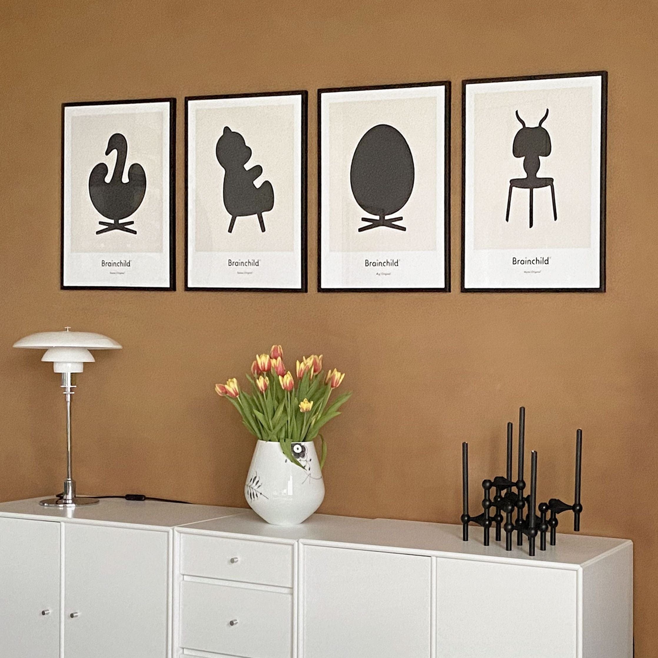 Plakát ikony designu mravenců, rám vyrobený z tmavého dřeva A5, šedá