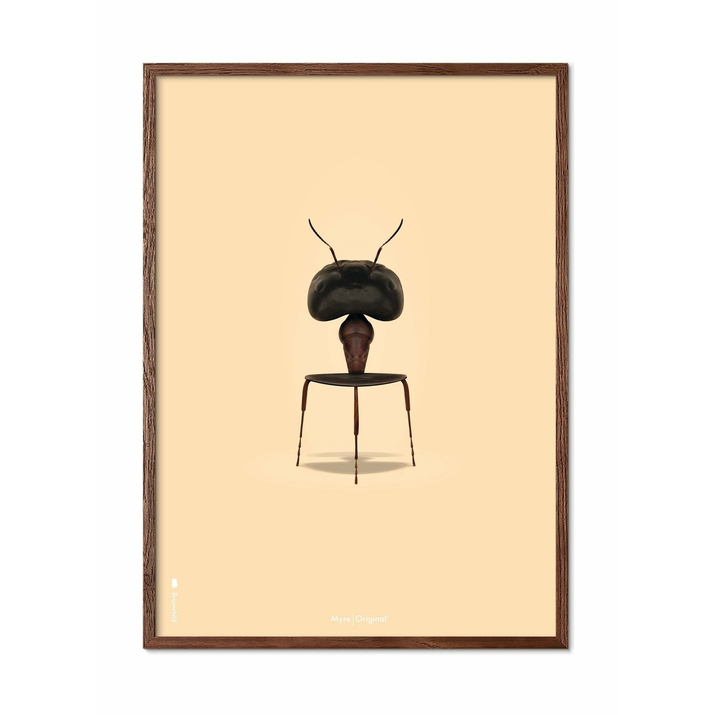 Brainchild Ant Classic Poster, Dark Wood Frame 30x40 Cm, Sand Colored Background