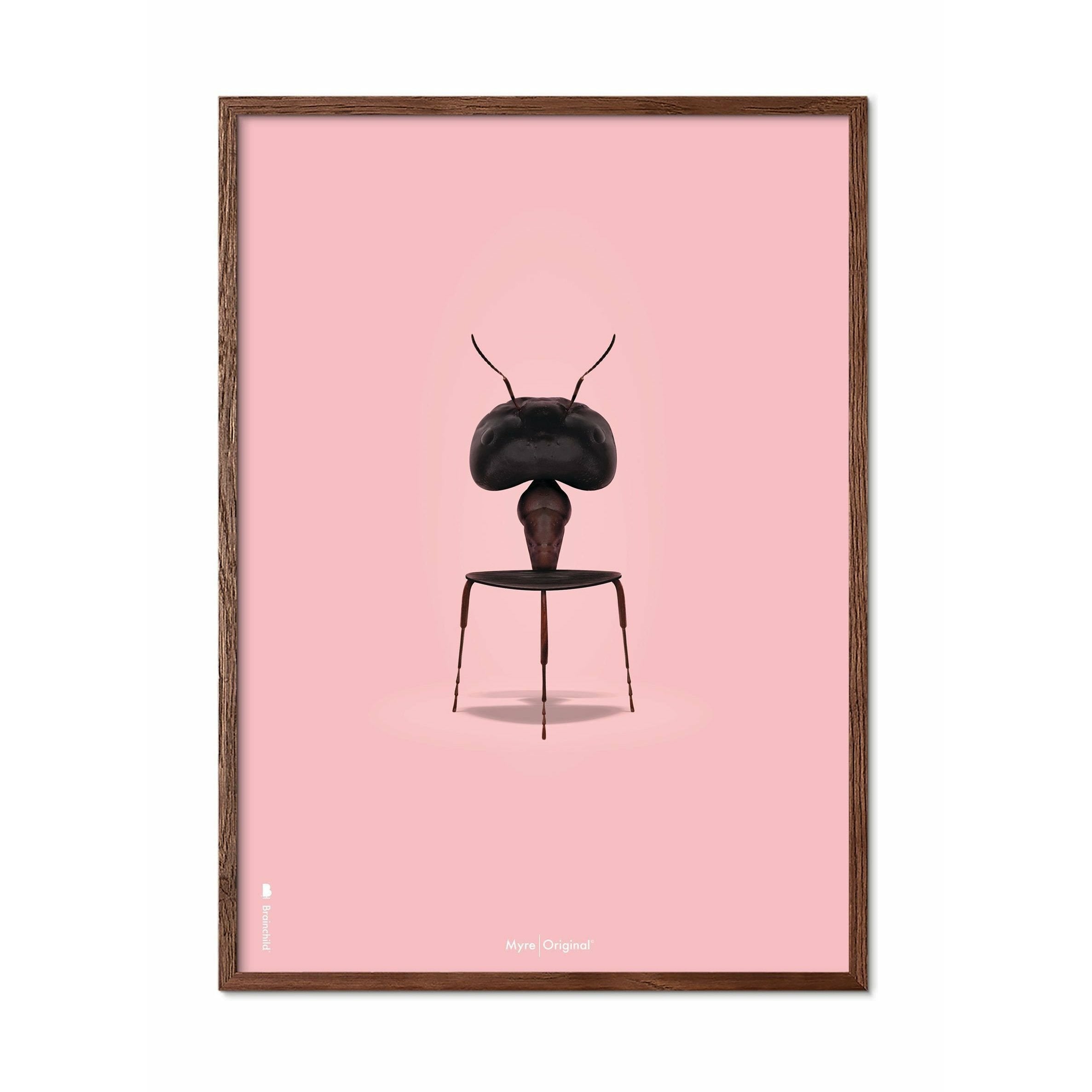 Brainchild Ant Classic plakát, rám vyrobený z tmavého dřeva 50x70 cm, růžové pozadí