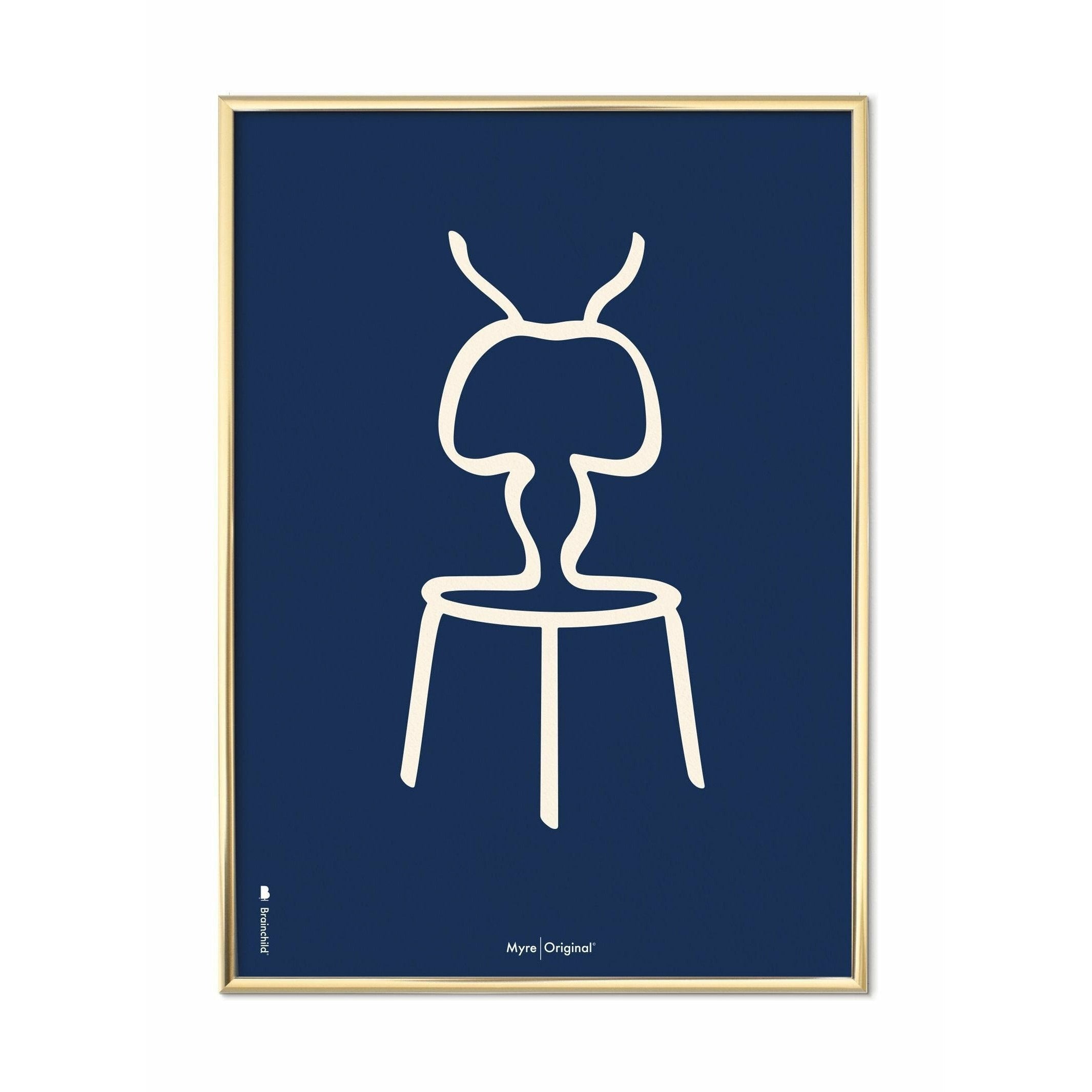 Plakát Ant Line Brainchild, mosazný barevný rám 50x70 cm, modré pozadí