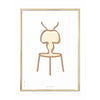 Brainchild Ant Line Poster, Brass Colored Frame A5, White Background