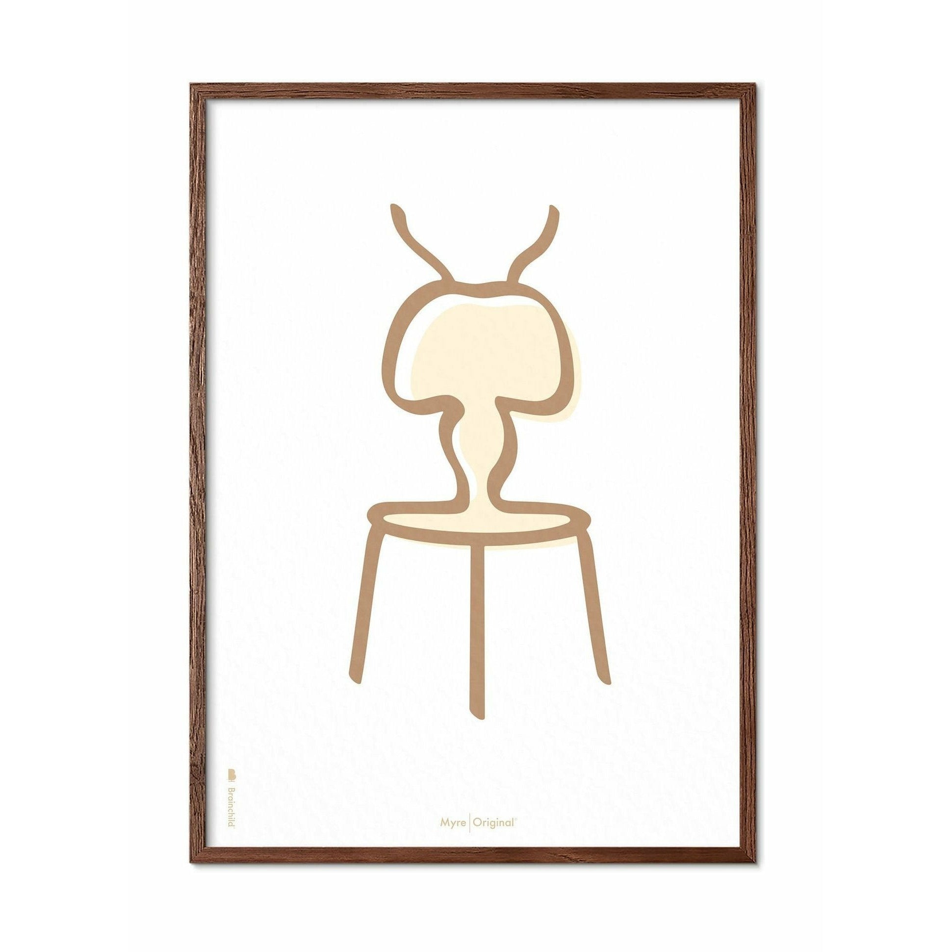 Plakát Ant Line Brainchild, rám vyrobený z tmavého dřeva 30x40 cm, bílé pozadí