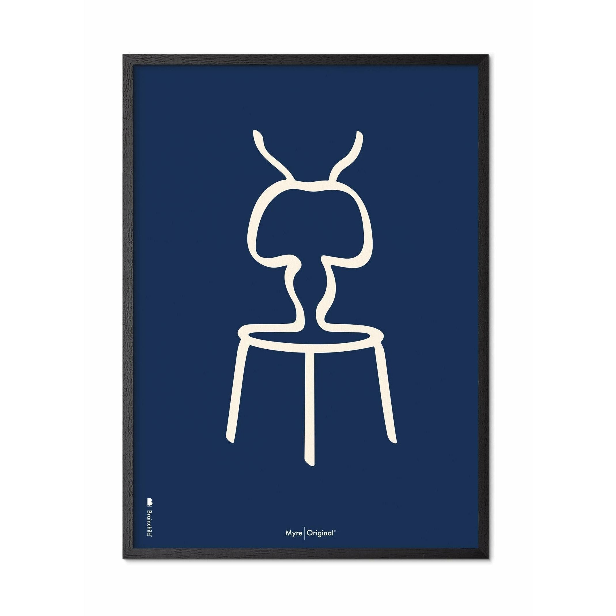 Plakát mravence Brainchild, rám v černém lakovaném dřevu A5, modré pozadí
