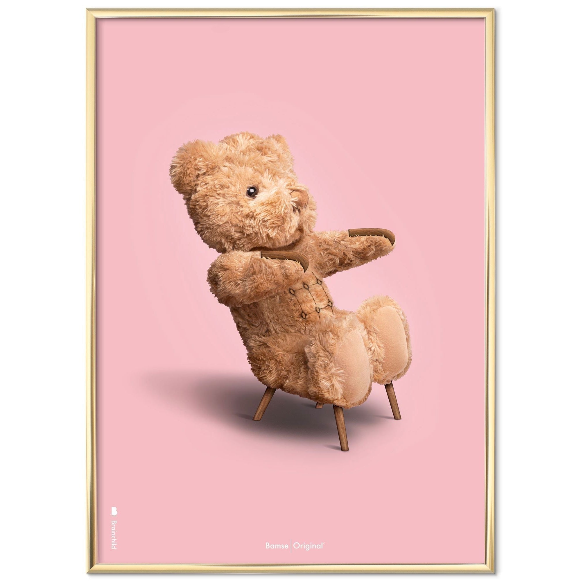 Brainchild Teddy Bear Classic plakát z mosazného barevného rámu 30x40 cm, růžové pozadí