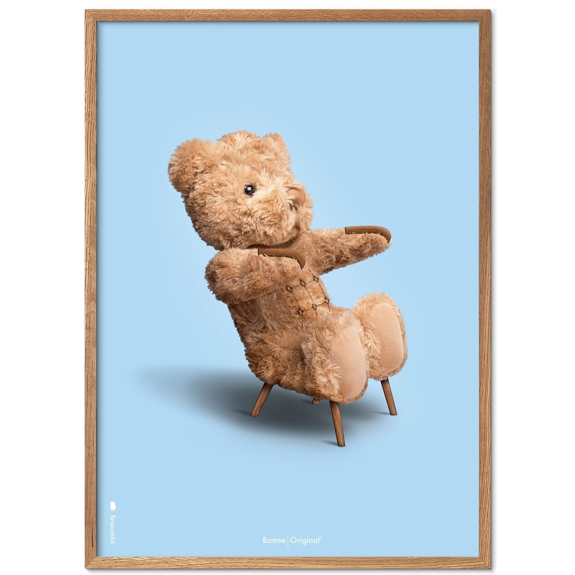Brainchild Teddy Bear Classic plakát z plakátu vyrobený z světla dřeva 30x40 cm, světle modré pozadí