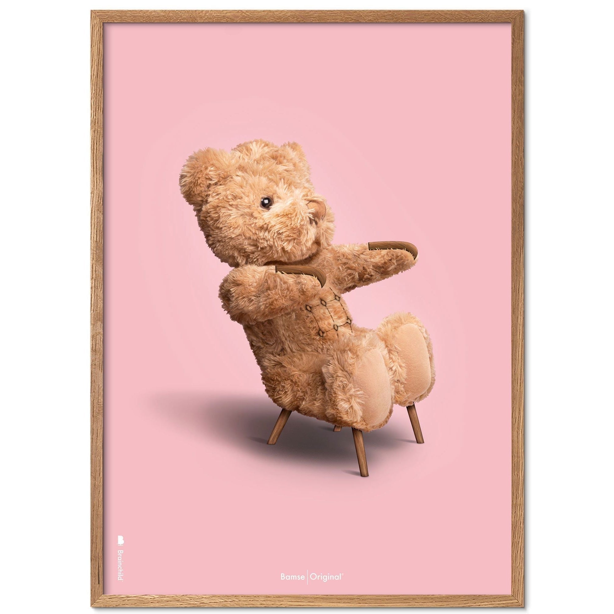 Brainchild Teddy Bear Classic plakát Světelné dřevěné rámeček Ramme A5, růžové pozadí