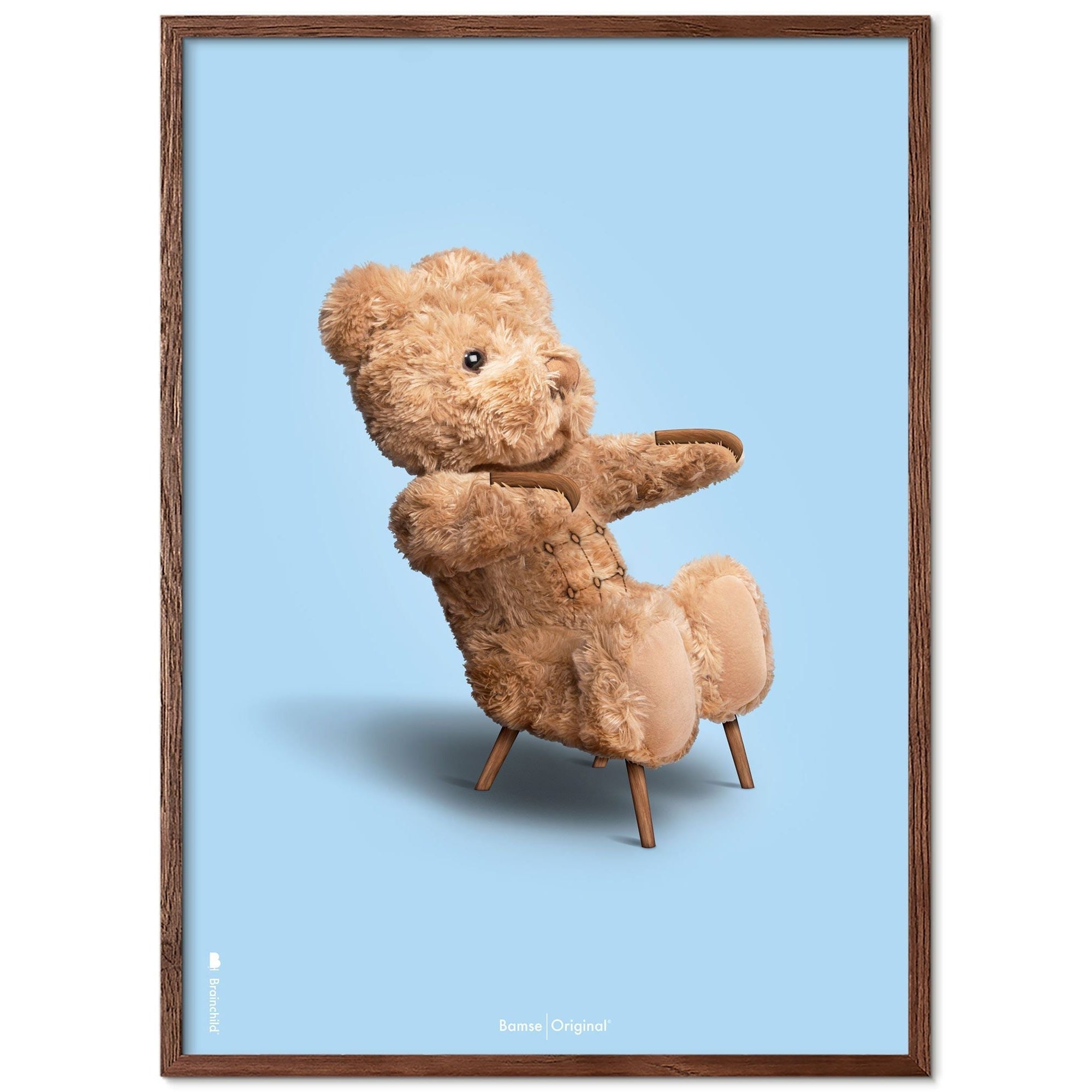 Brainchild Teddy Bear Classic plakát z plakátu vyrobený z tmavého dřeva RAM 30x40 cm, světle modré pozadí
