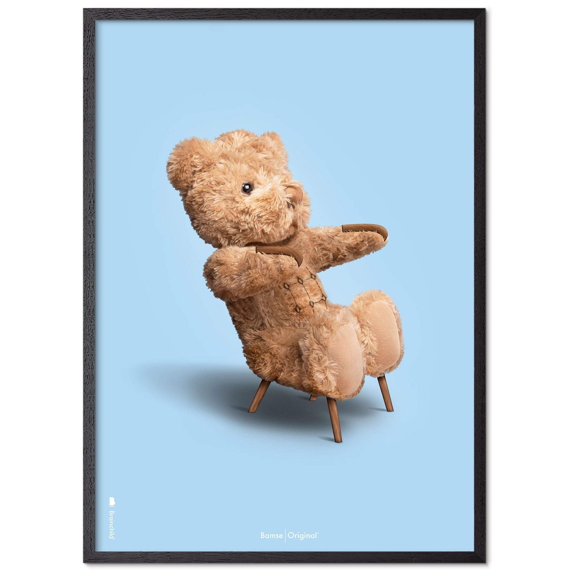 Brainchild Teddy Bear Classic plakát z plakátu vyrobený z černého lakovaného dřeva 30x40 cm, světle modré pozadí