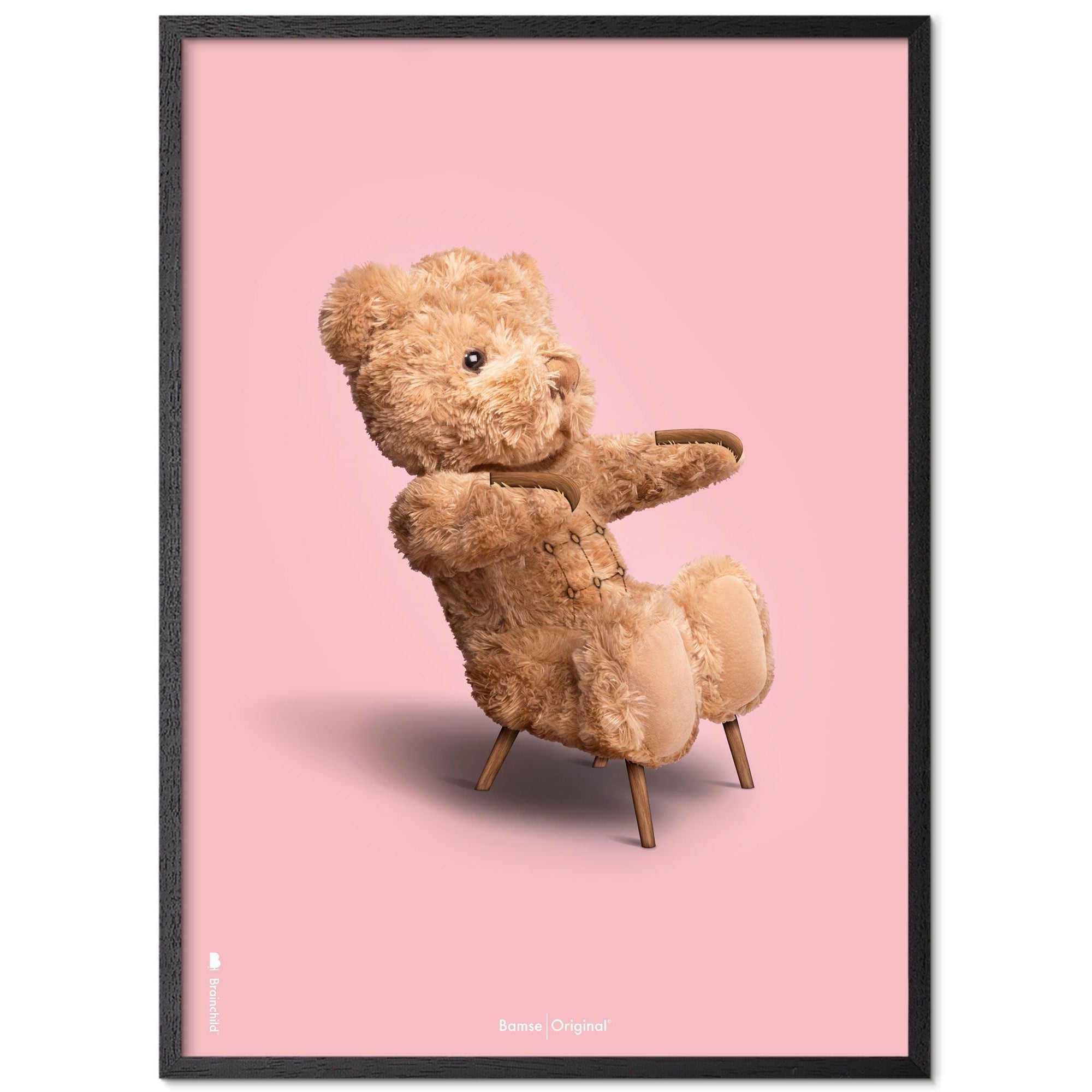Brainchild Teddy Bear Classic plakát z plakátu vyrobený z černého lakovaného dřeva 30x40 cm, růžové pozadí