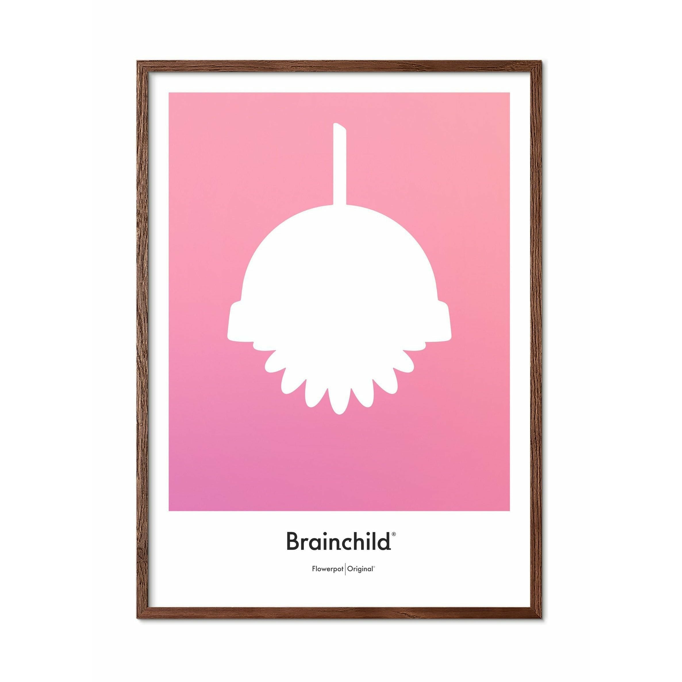 Brainchild Flowerpot Design ikona plakátu, tmavý dřevěný rám A5, růžový
