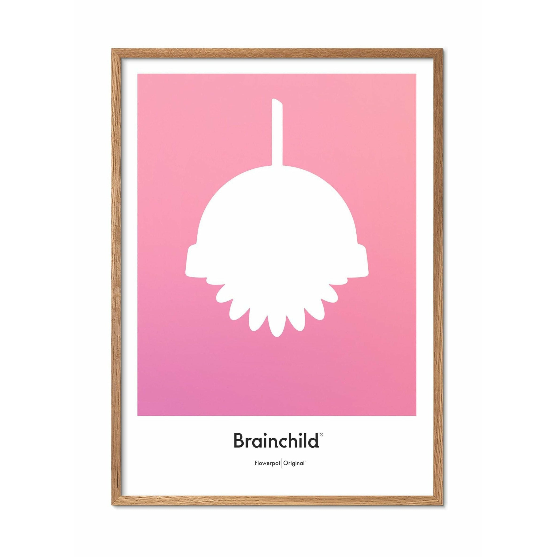 Plakát pro design Brainchild Flowerpot Plakát, rám vyrobený z lehkého dřeva 50x70 cm, růžový