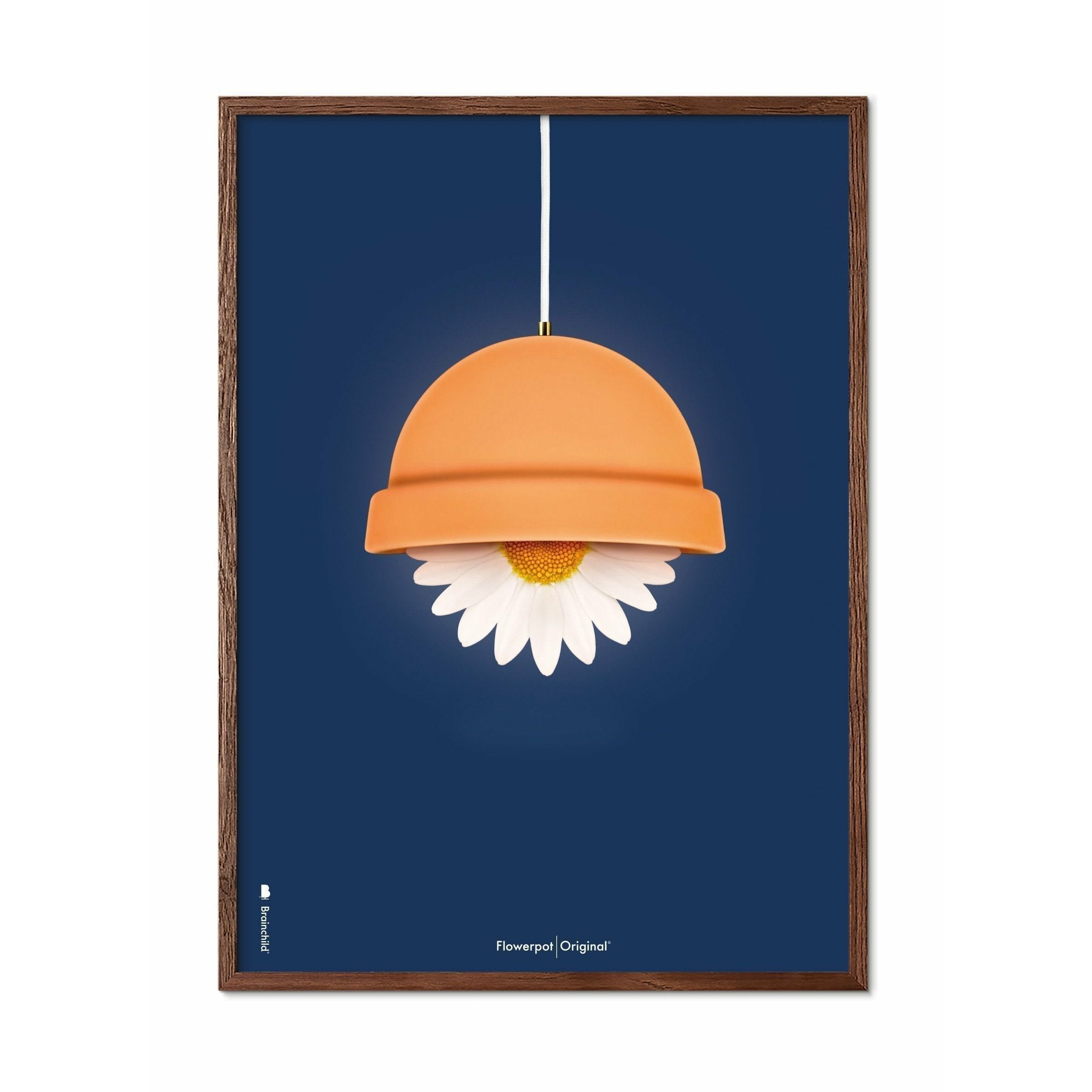 Klasický plakát Brainchild Flowerpot, tmavý dřevěný rám A5, tmavě modré pozadí