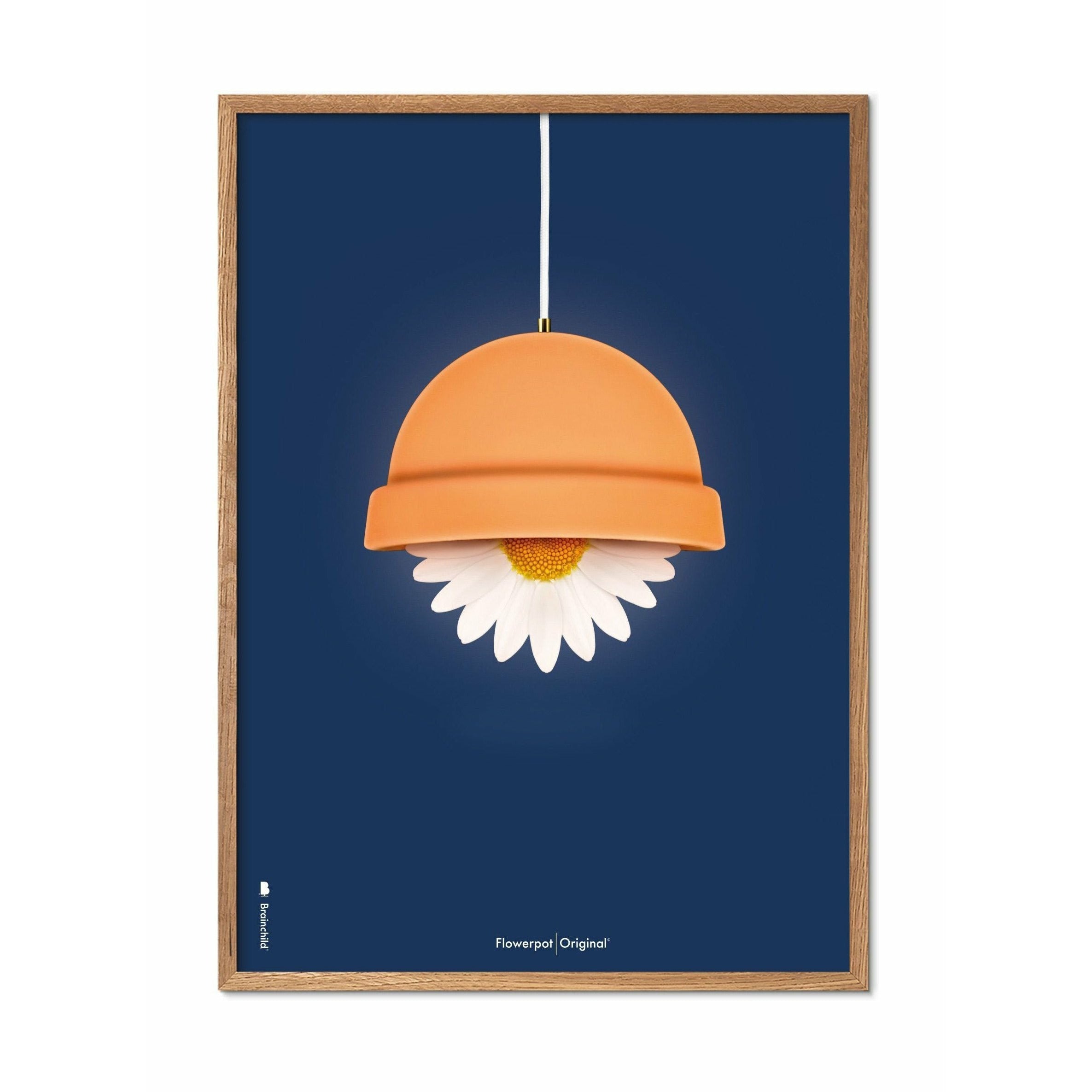 Klasický plakát Brainchild Flowerpot, rám vyrobený z lehkého dřeva 30x40 cm, tmavě modré pozadí