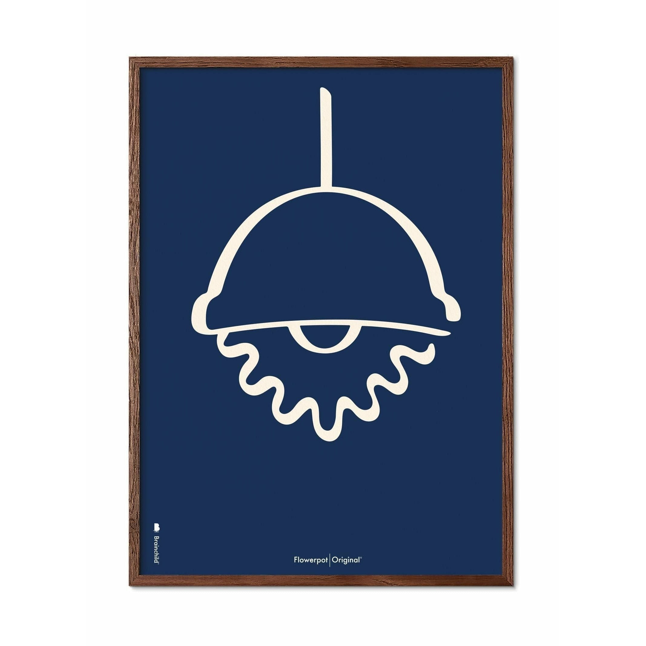 Plakát Brainchild Flowerpot Line, rám tmavého dřeva 50x70 cm, modré pozadí