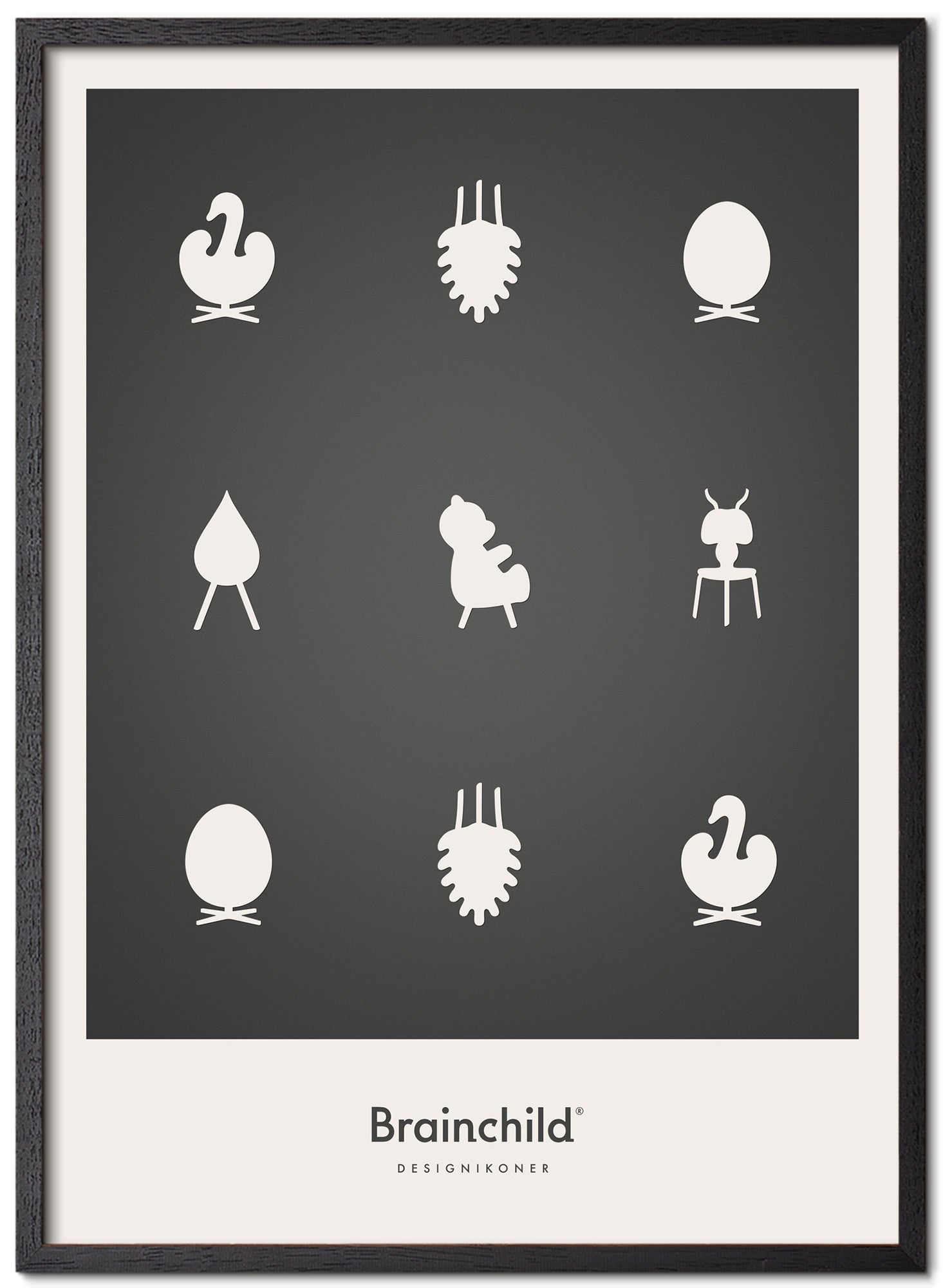 Brainchild Design Icons plakát Plakát vyrobený z černého lakovaného dřeva A5, tmavě šedá
