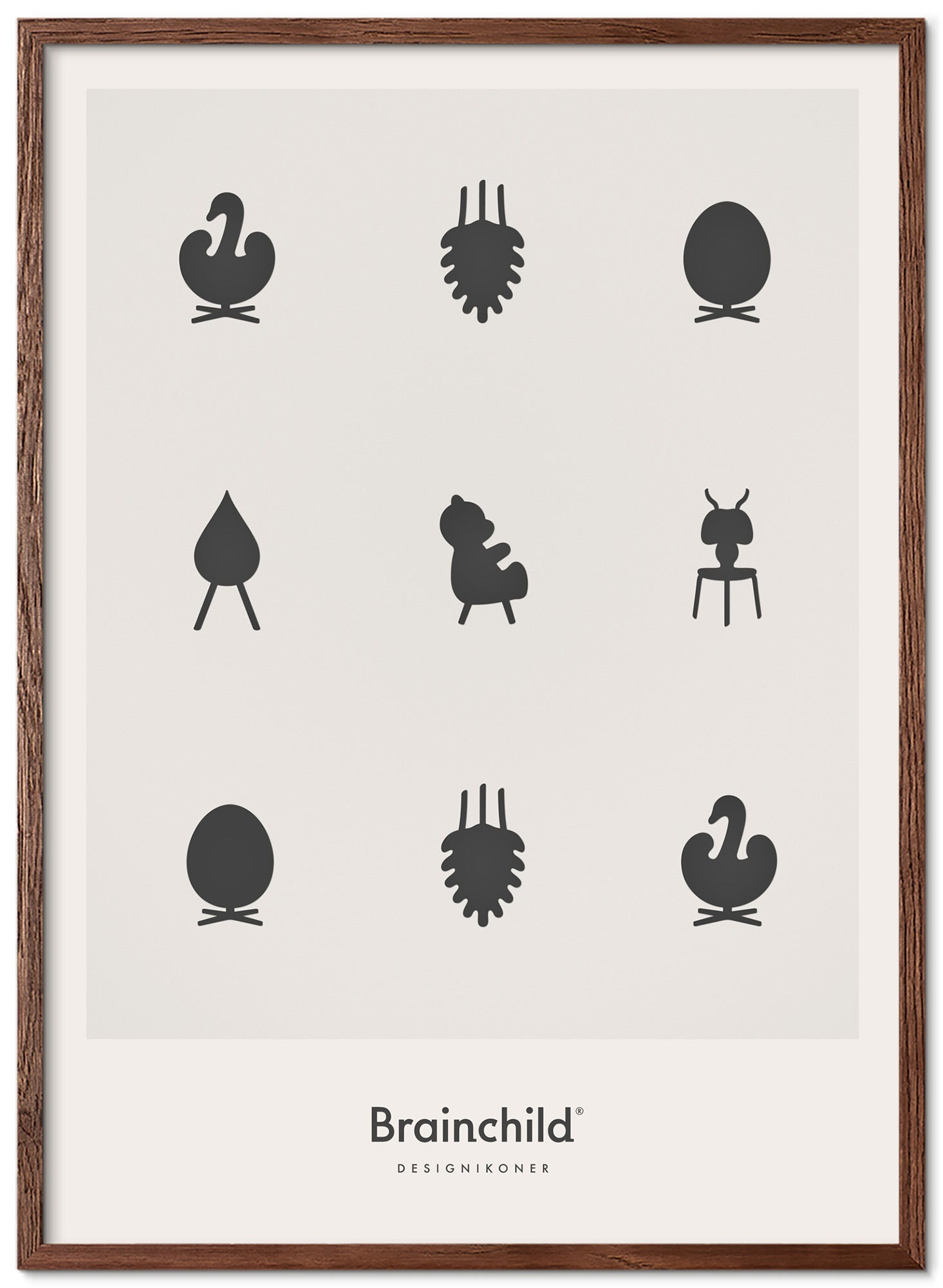 Brainchild Design Icons plakát rám vyrobený z tmavého dřeva A5, světle šedá