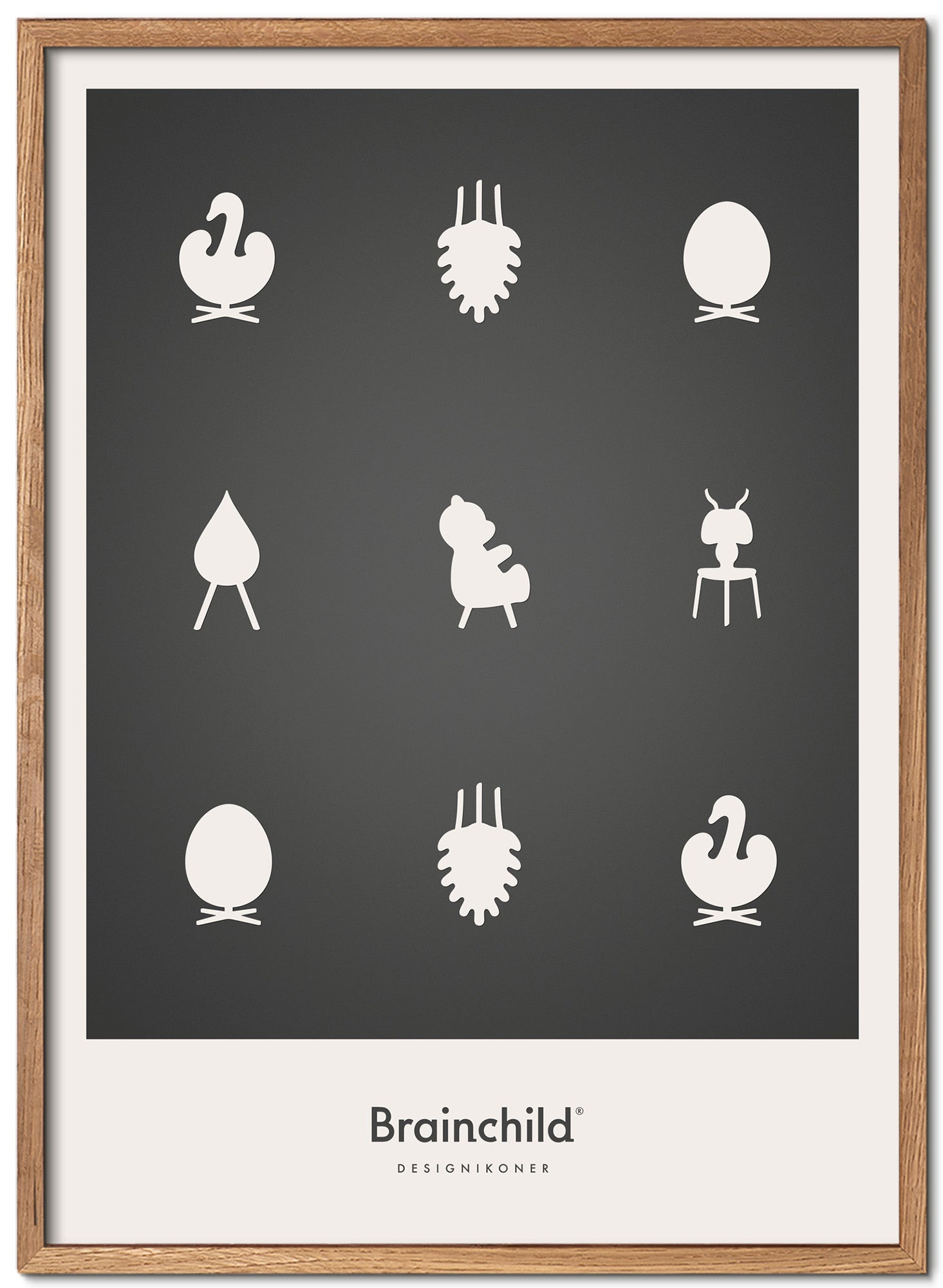 Brainchild Design Icons plakát Plakát vyrobený z lehkého dřeva A5, tmavě šedá