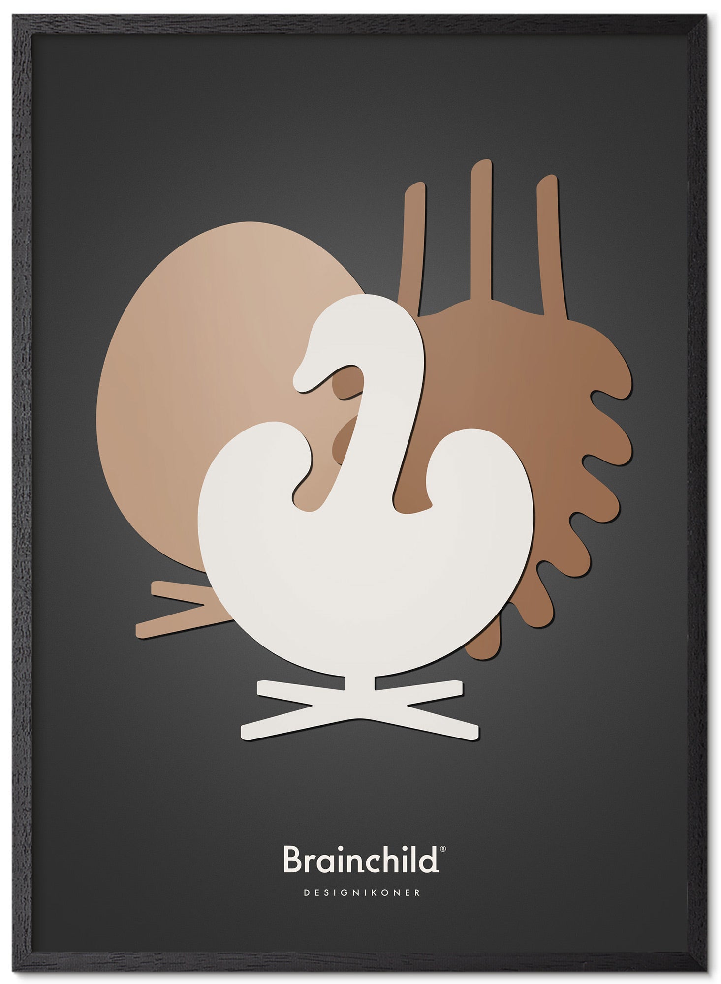 Designové ikony mozků Plakát Symfonický rám vyrobený z černého lakovaného dřeva 30x40 cm, tmavě šedá