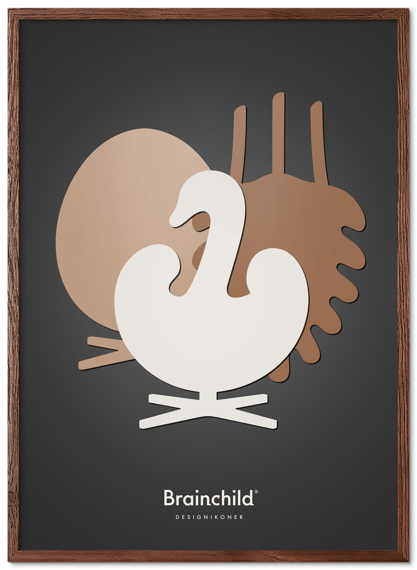 Designové ikony mozků Plakát Symfonický rám vyrobený z tmavého dřeva 30x40 cm, tmavě šedá