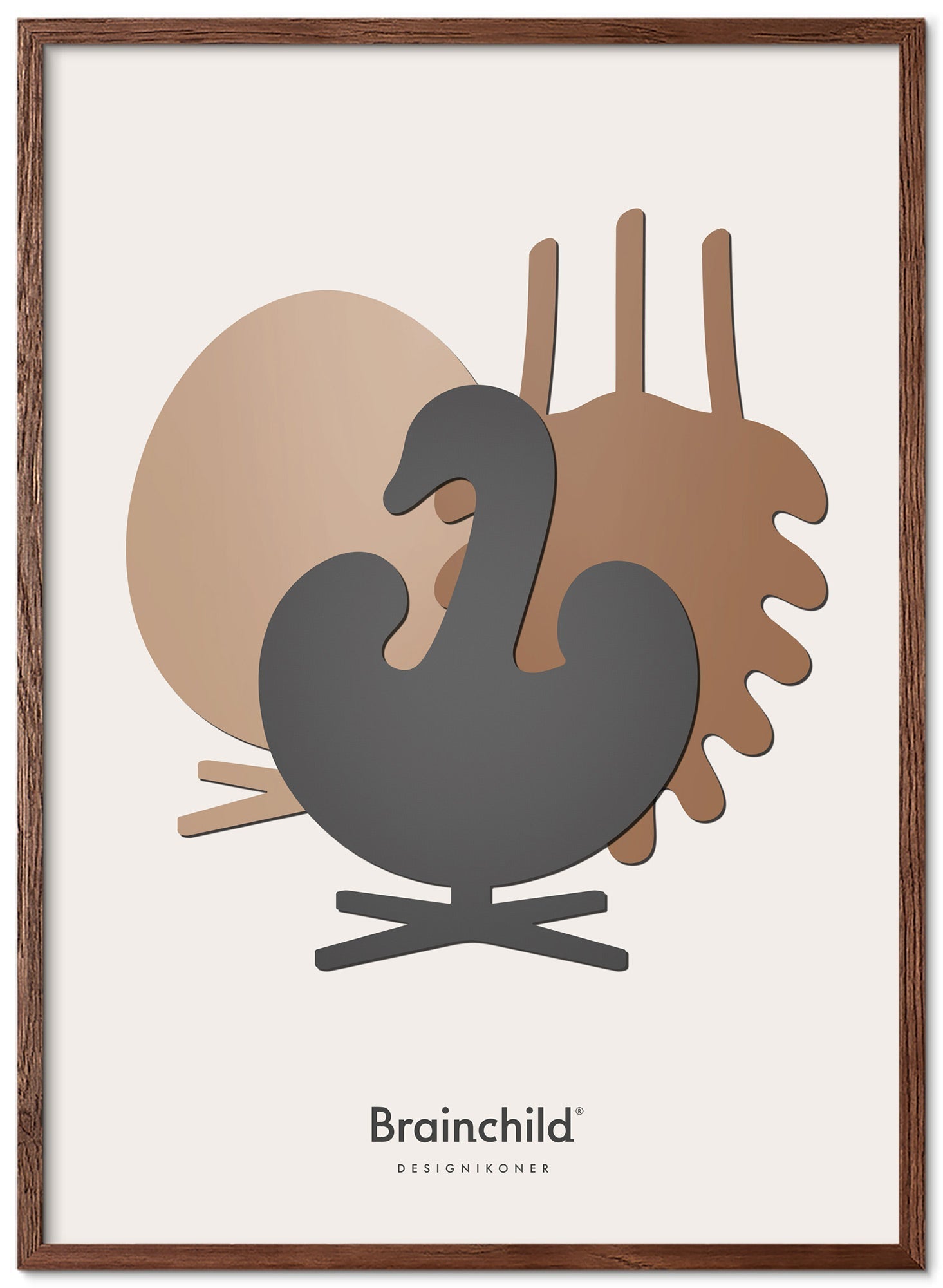 Designové ikony mozků Plakát Symfonický rám vyrobený z tmavého dřeva A5, tmavě šedá