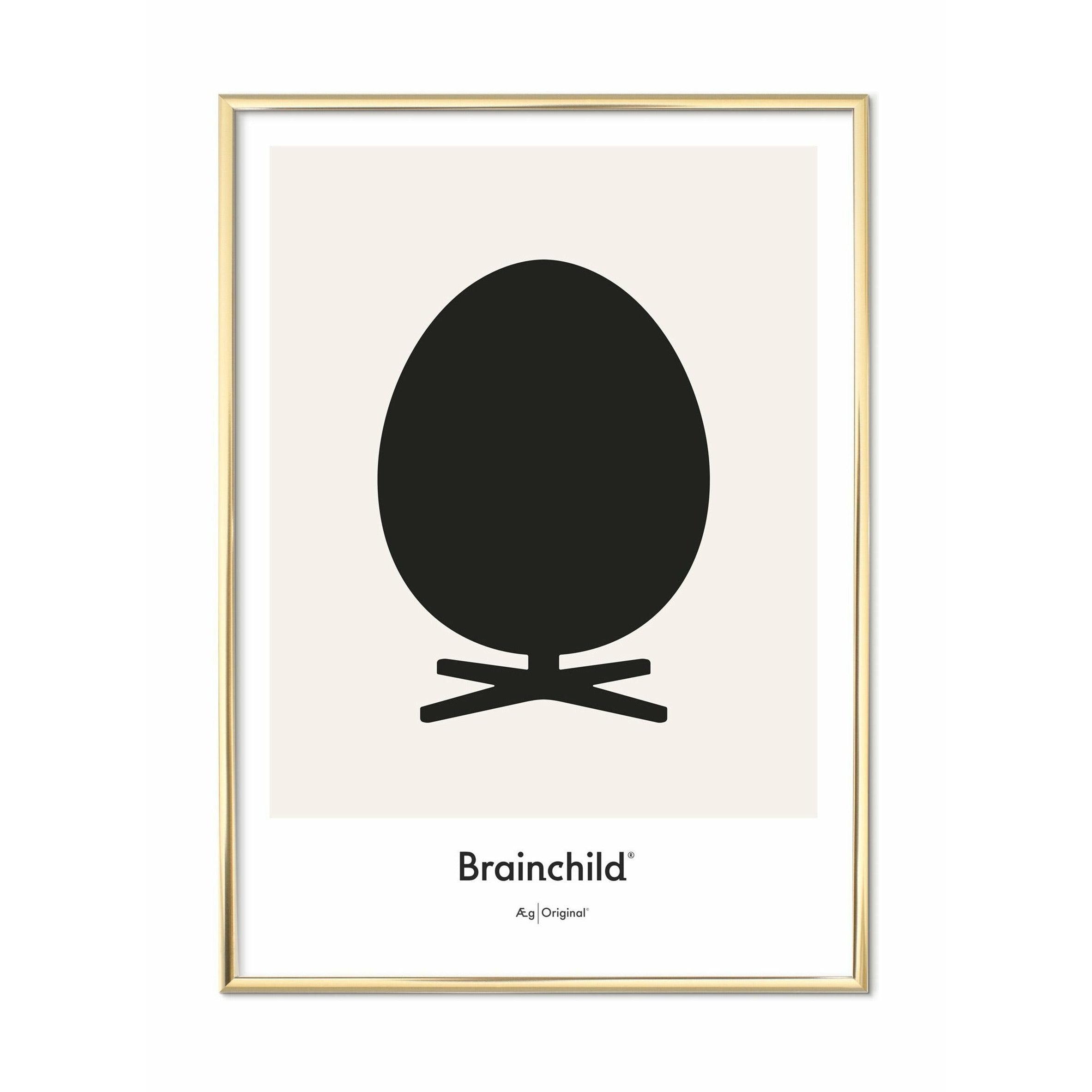 Plakát ikony vajíčka pro mozkové vajíčky, mosazný rám 30 x40 cm, šedá