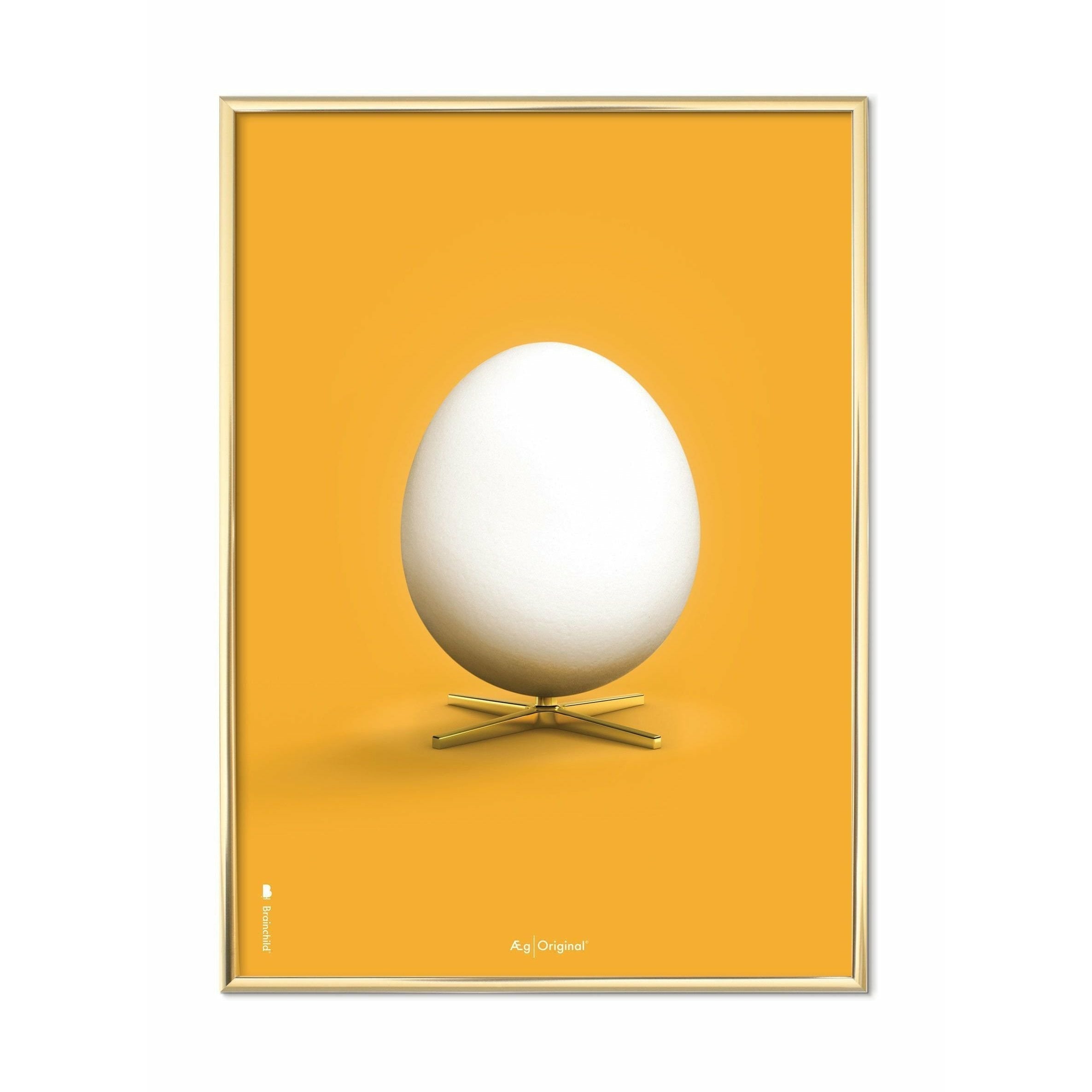 Klasický plakát mozkového vajíčka, mosazný rám 30x40 cm, žluté pozadí