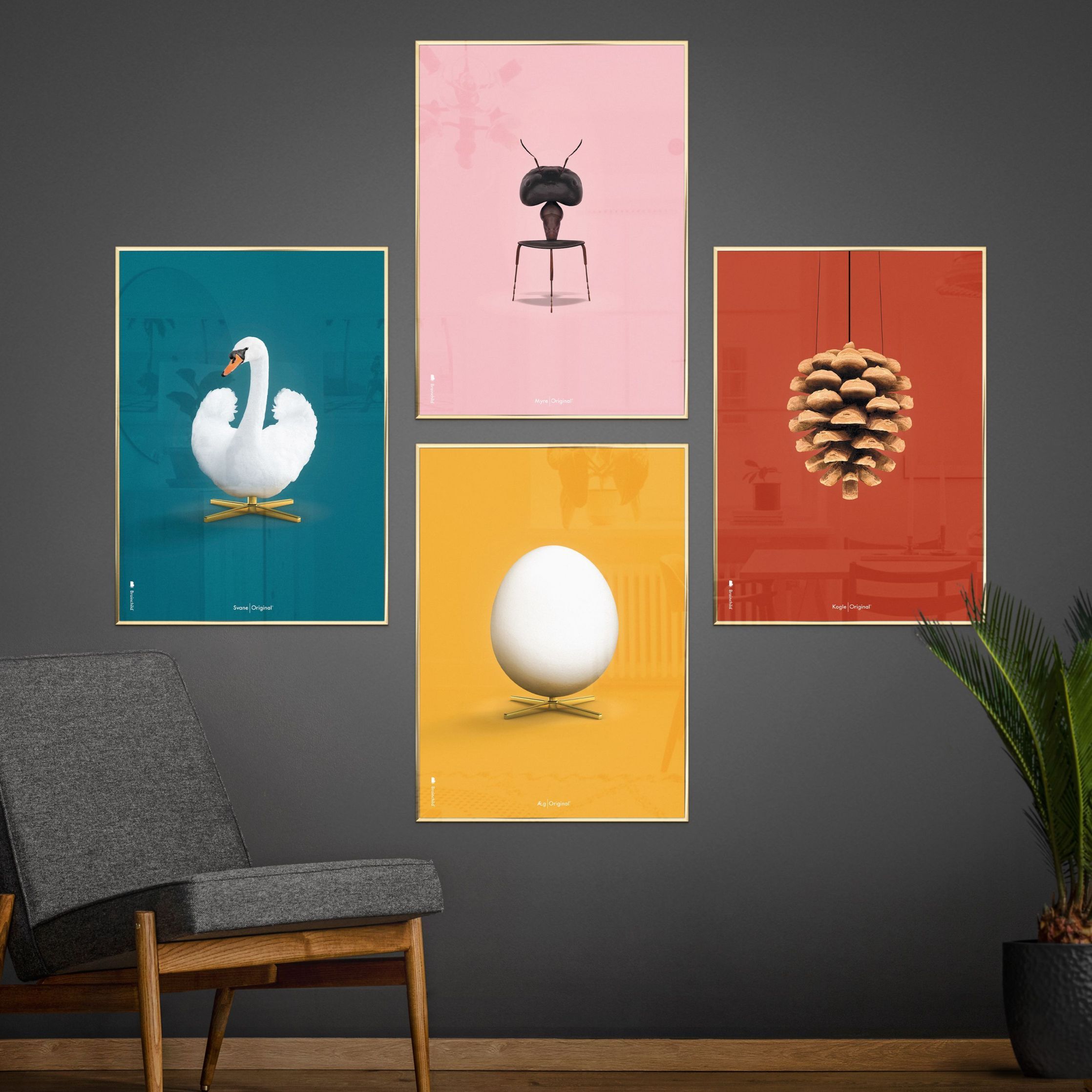 Klasický plakát s vaječným plakátem, mosazný rám 70 x100 cm, žluté pozadí