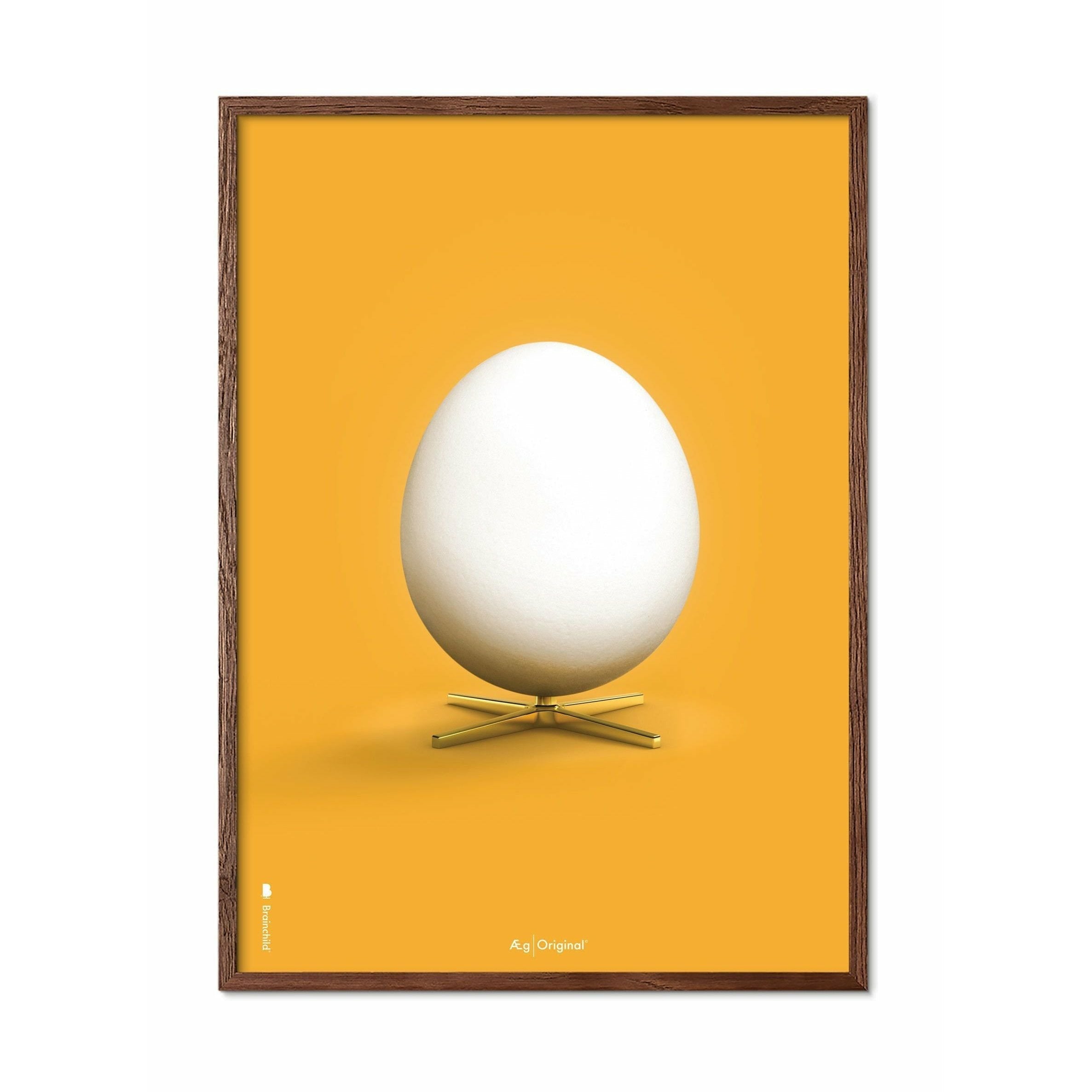 Klasický plakát s vajíčkem mozků, rám vyrobený z tmavého dřeva 30x40 cm, žluté pozadí