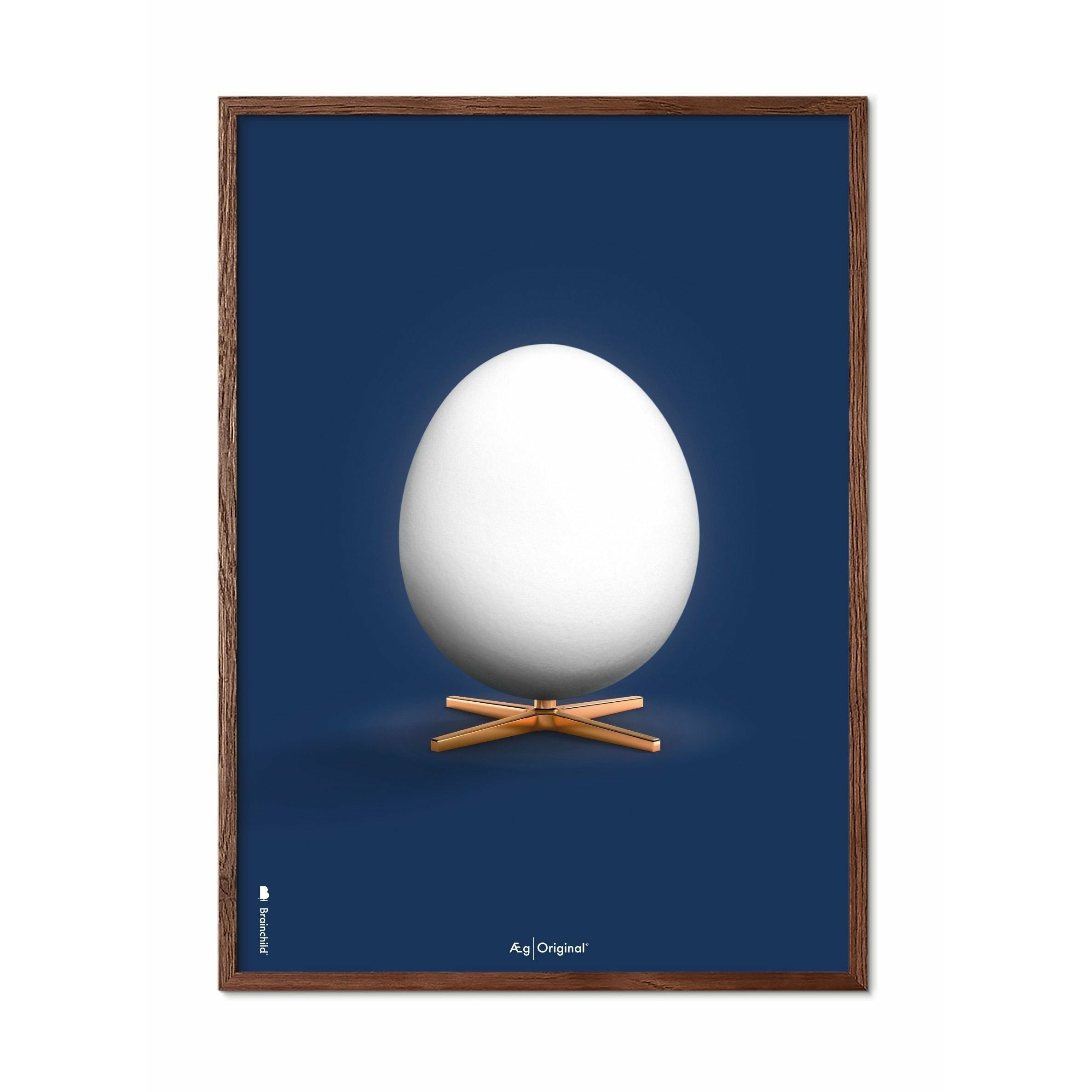 Klasický plakát vejce mozků, tmavý dřevěný rám A5, tmavě modré pozadí