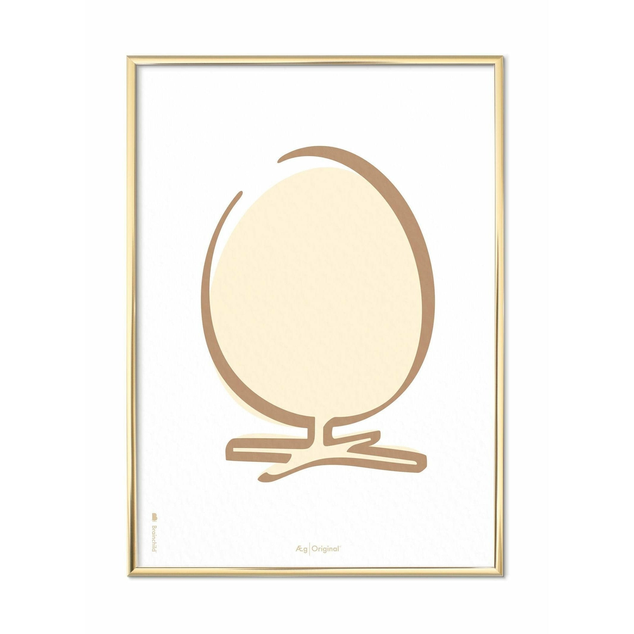 Brainchild Egg Line Poster, Brass Colored Frame 30x40 Cm, White Background