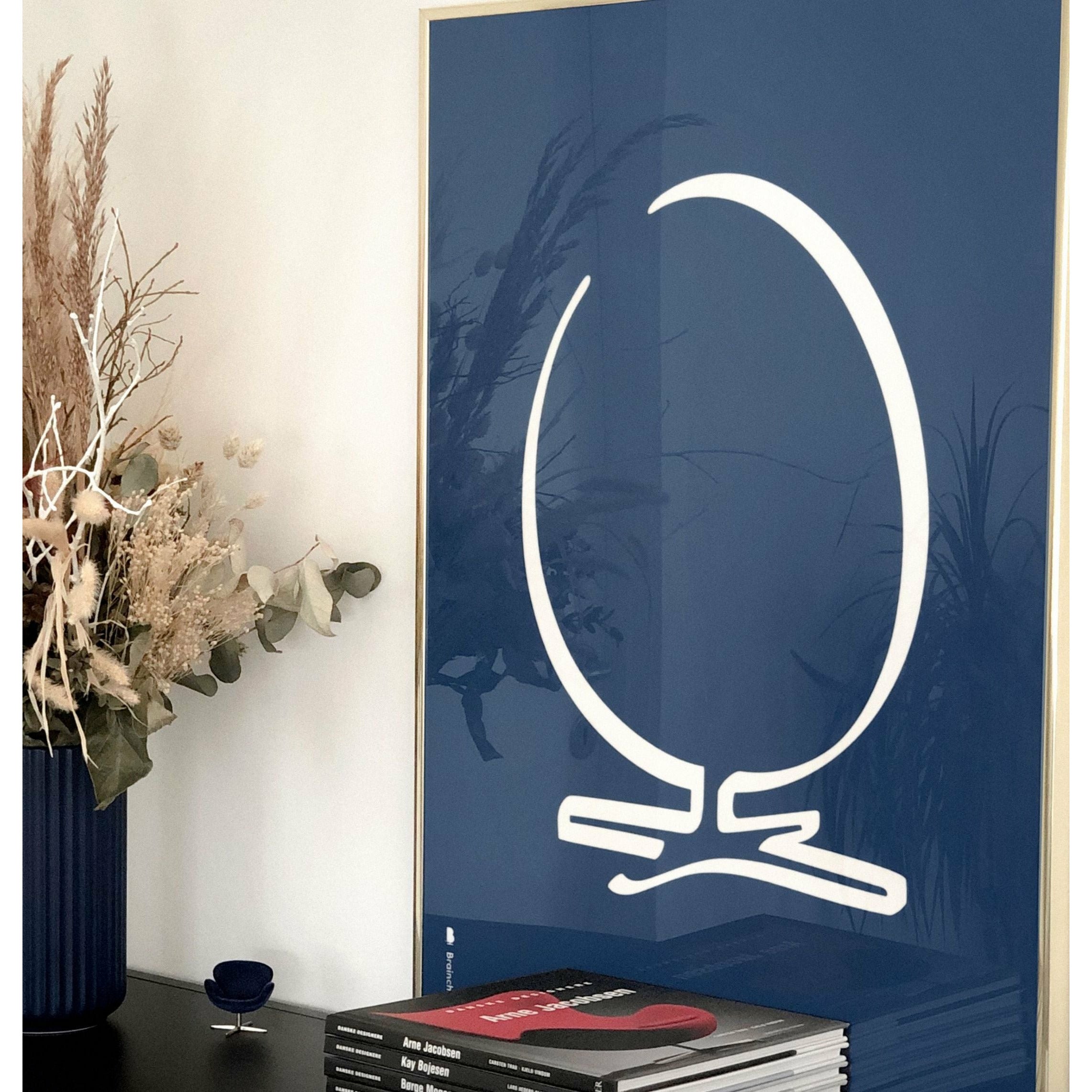 Brainchild Egg Line Poster, Frame Made Of Light Wood A5, Blue Background