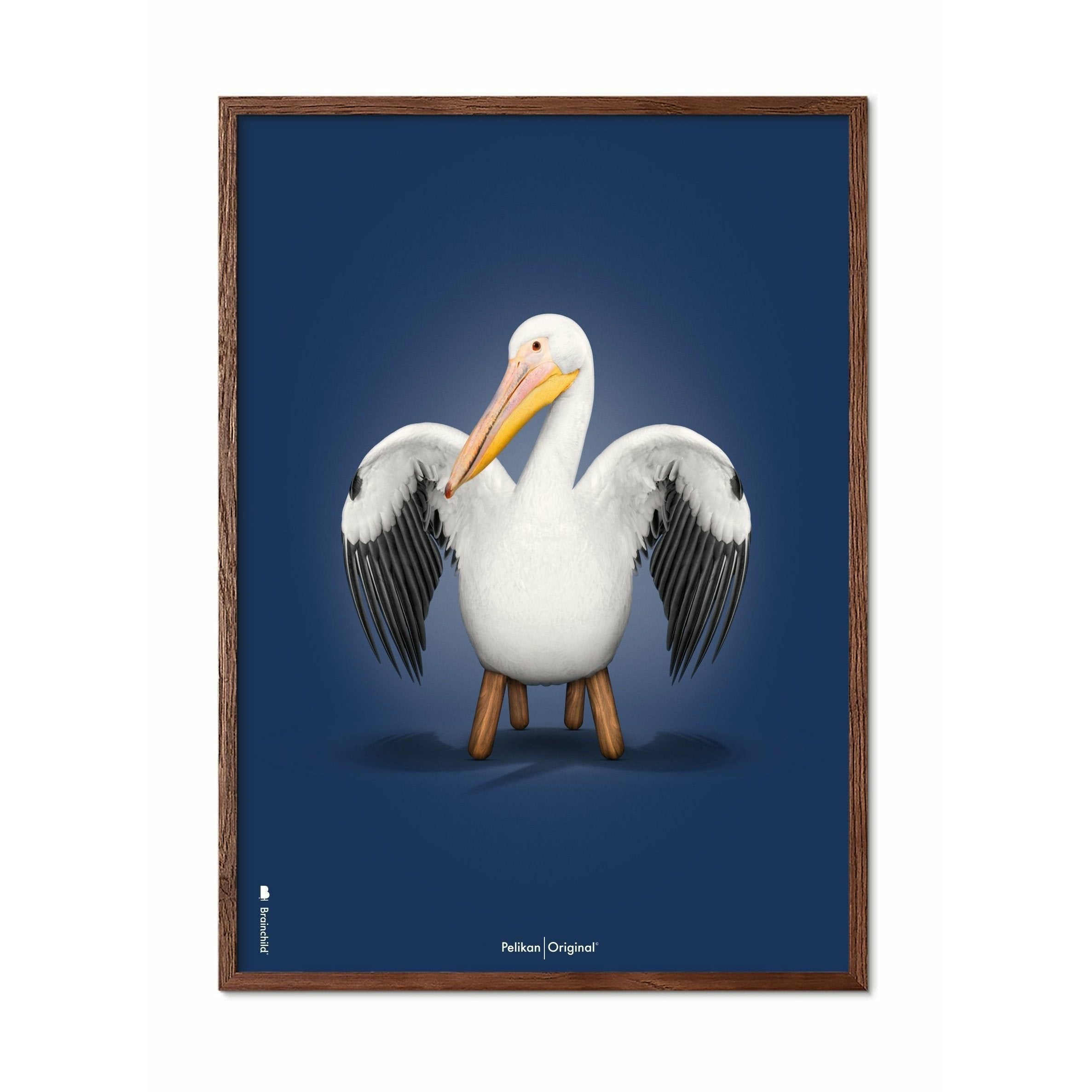 Brainchild Pelikan Classic plakát, tmavý dřevěný rám 70x100 cm, tmavě modré pozadí
