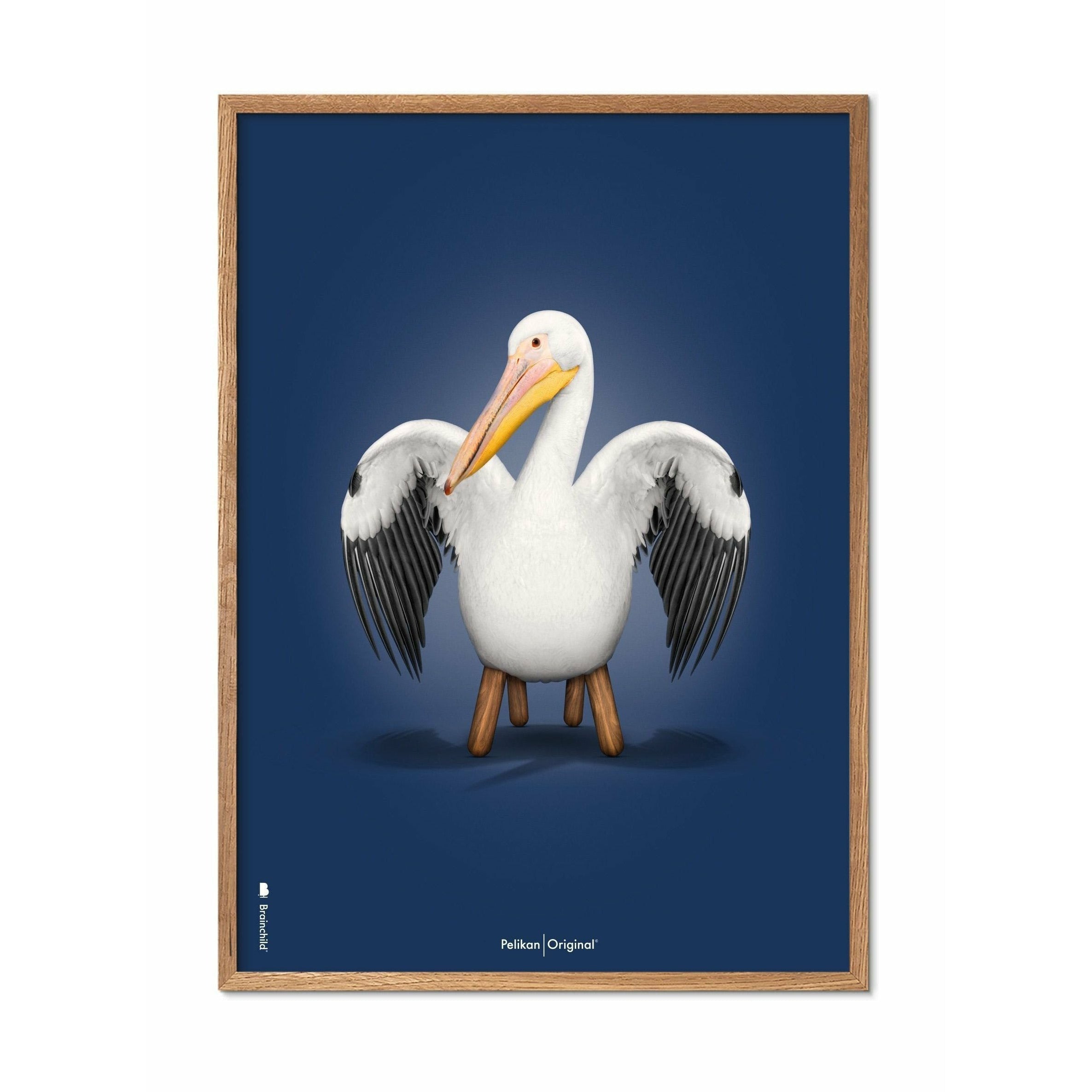 Klasický plakát pelikan mozek, rám vyrobený z lehkého dřeva 50x70 cm, tmavě modré pozadí