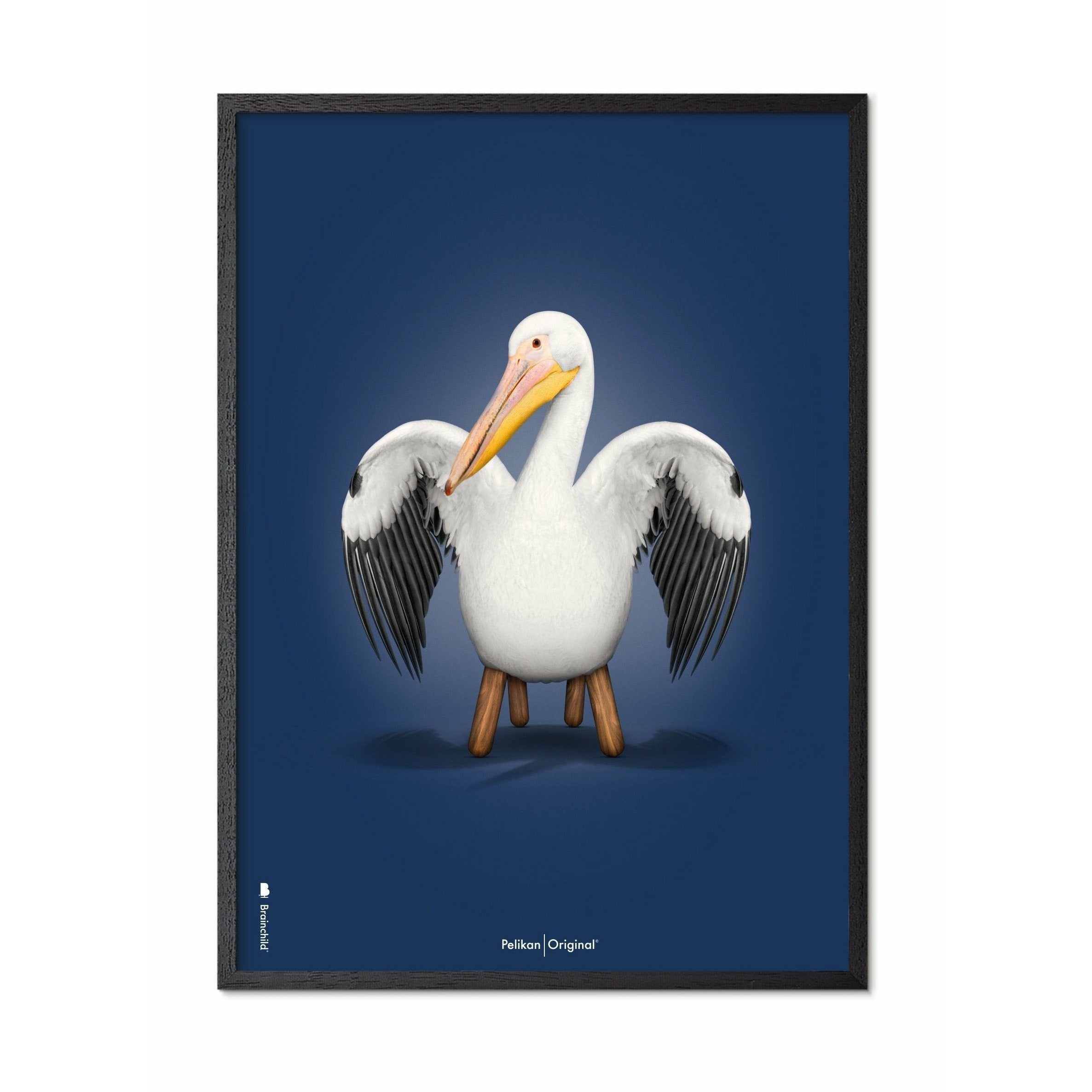 Brainchild Pelikan klasický plakát, rám v černém lakovaném dřevu 50x70 cm, tmavě modré pozadí