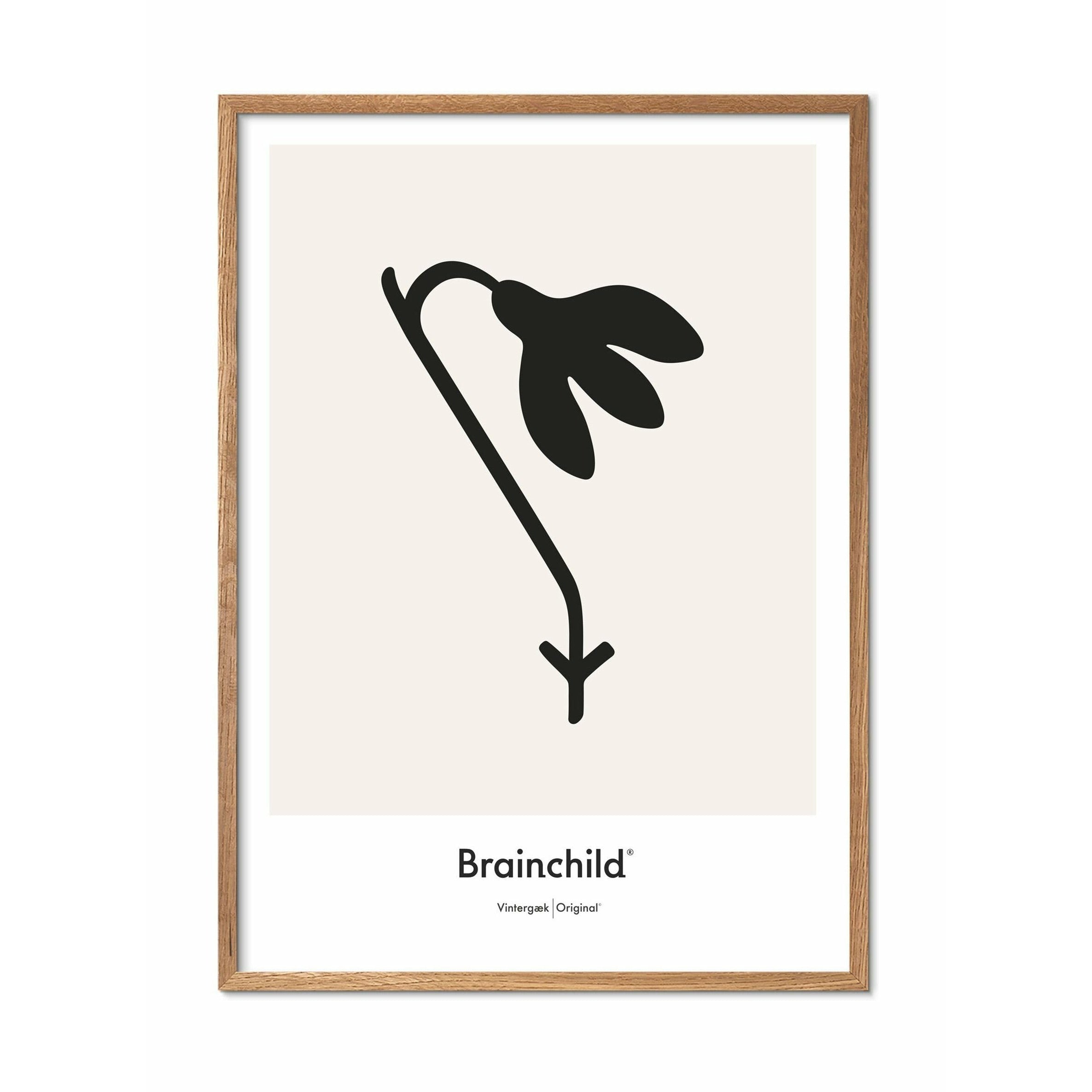 Brainchild Snowdrop Design Icon Poster, Frame Made Of Light Wood 30x40 Cm, Grey