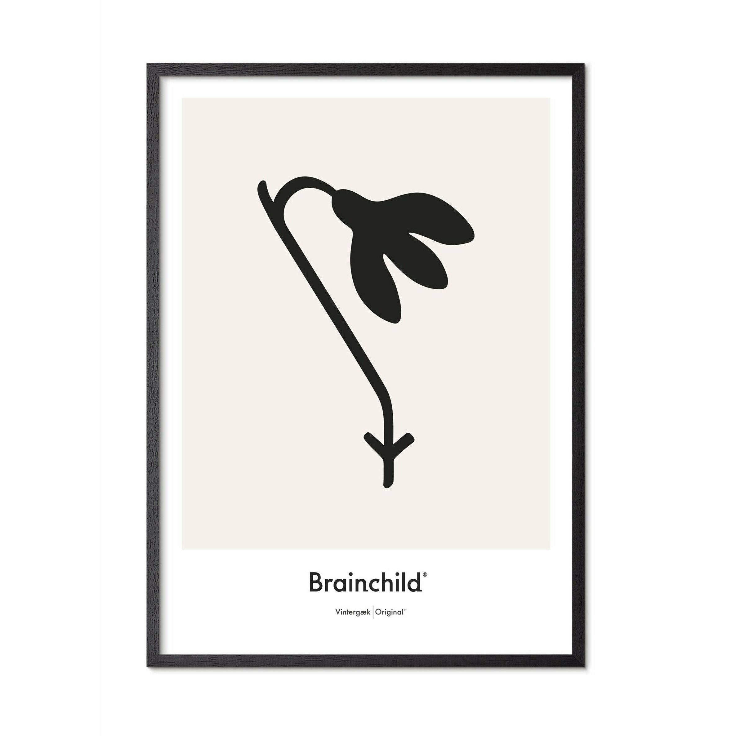 Brainchild Snowdrop Design Icon Poster, Frame Made Of Black Lacquered Wood A5, Grey