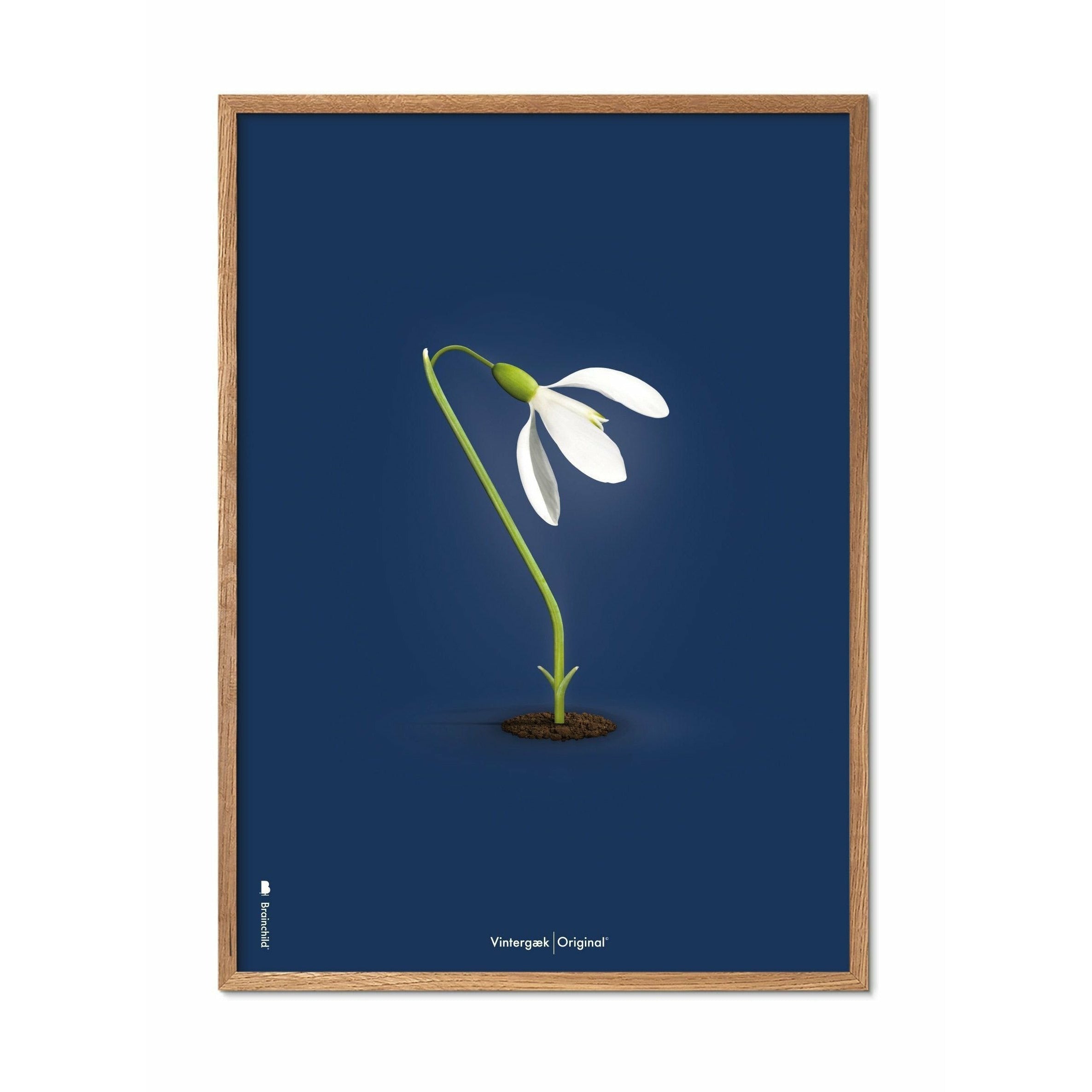 Brainchild Snowdrop Classic Poster, Frame Made Of Light Wood A5, Dark Blue Background