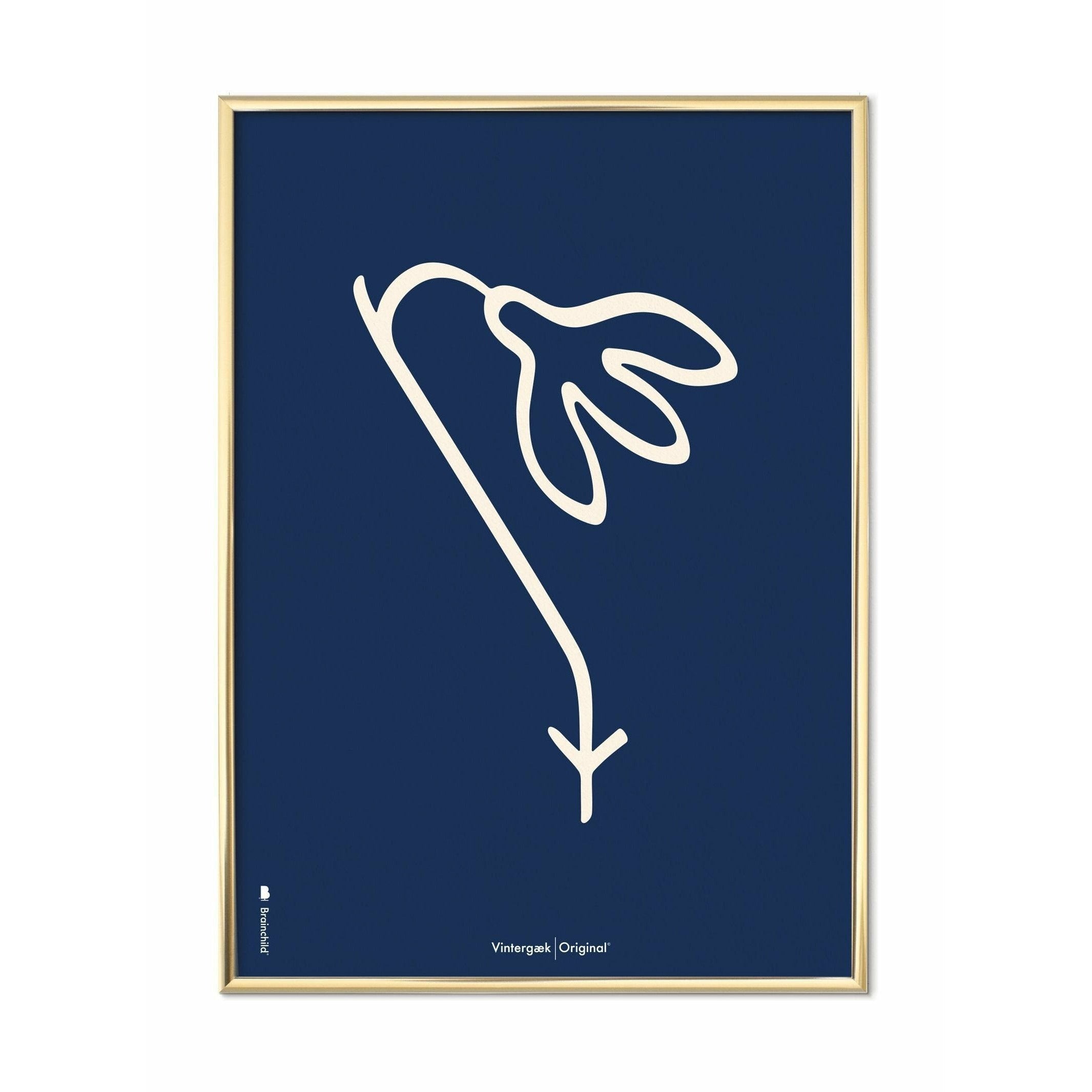 Brainchild Snowdrop Line Poster, Brass Colored Frame A5, Blue Background