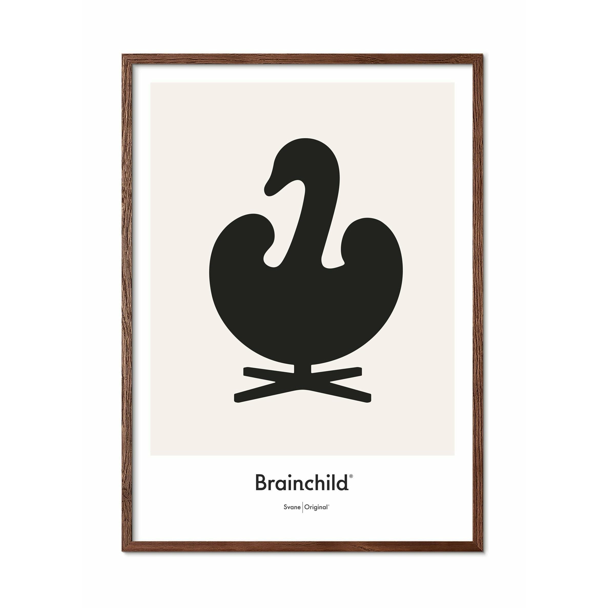 Brainchild Swan Design Icon Poster, Frame Made Of Dark Wood 30 X40 Cm, Grey