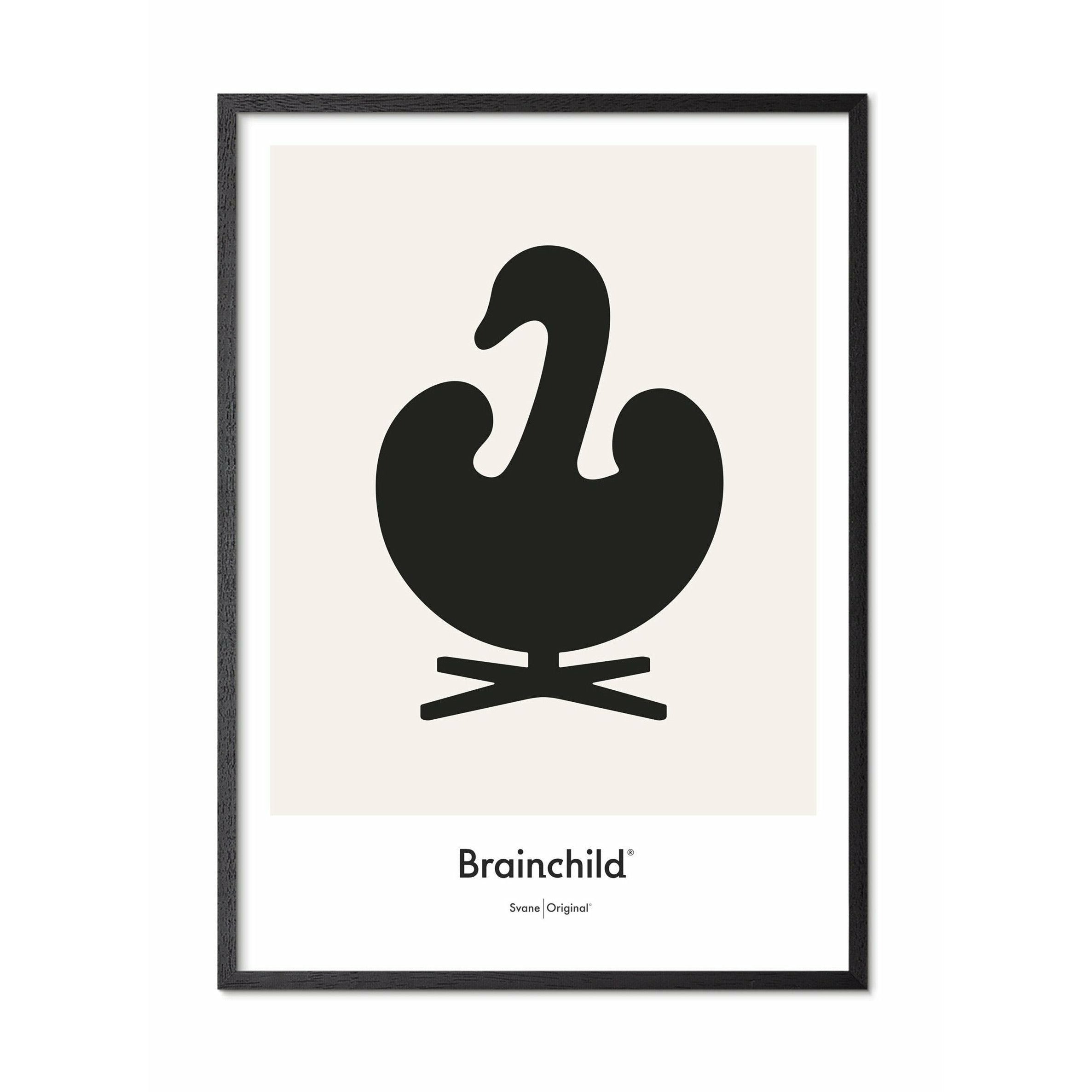 Plakát ikony labutí mozkového dítěte, rám vyrobený z černého lakovaného dřeva 50x70 cm, šedá