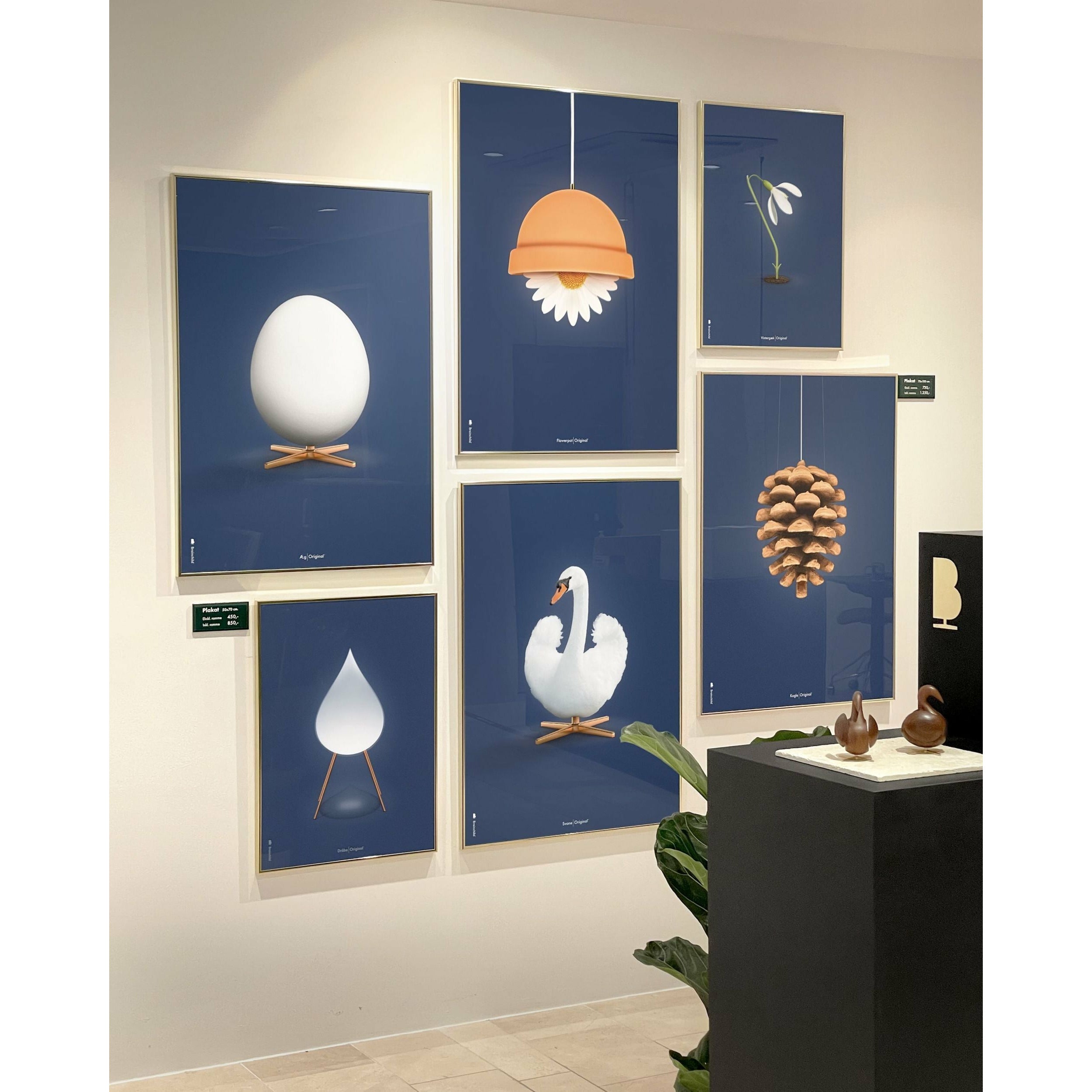 Brainchild Swan Classic Poster, Light Wood Frame A5, Dark Blue Background
